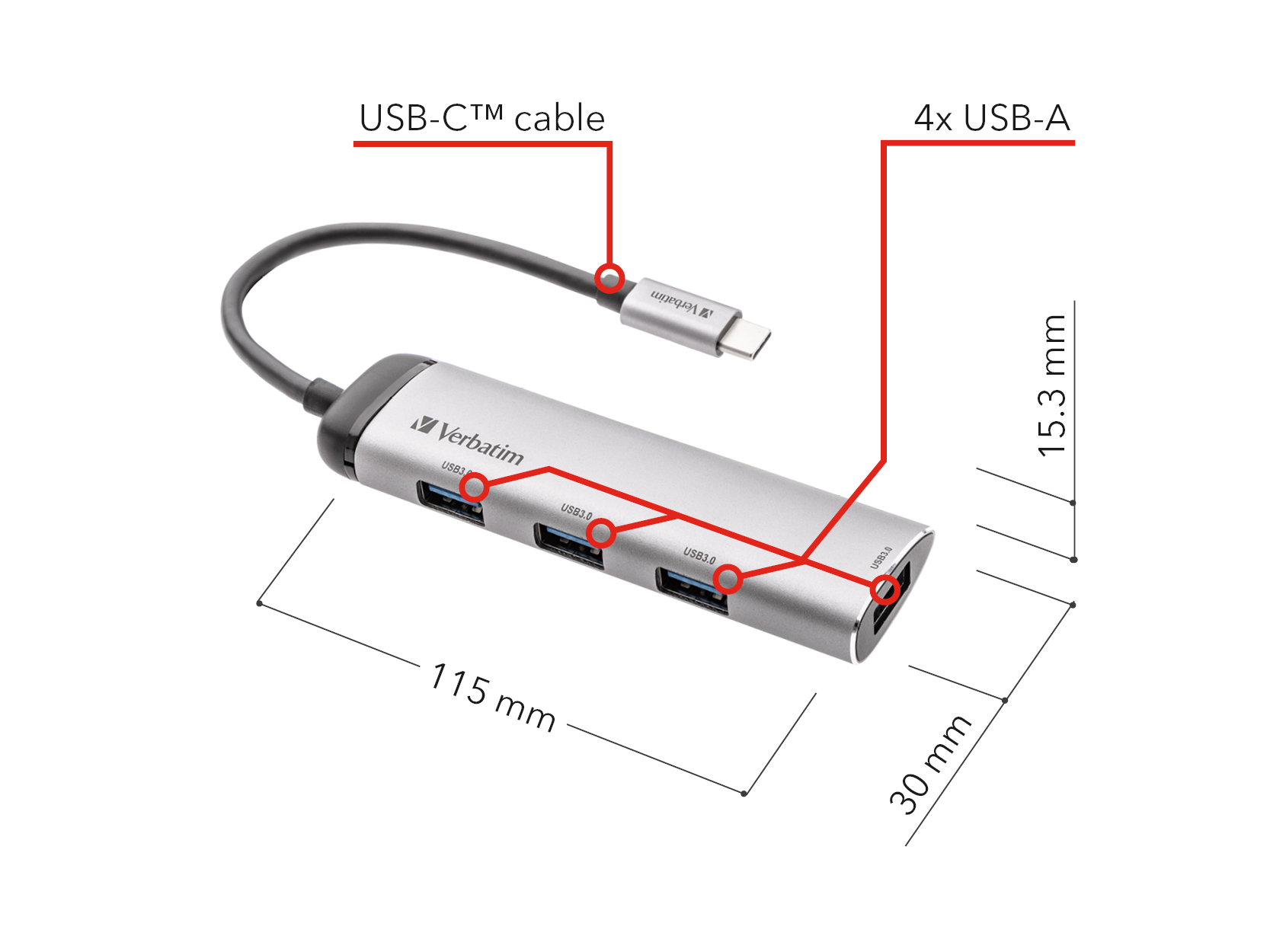 Verbatim USB-C Multiport-Hub 4-Port USB 3.2 Gen 1 Grau