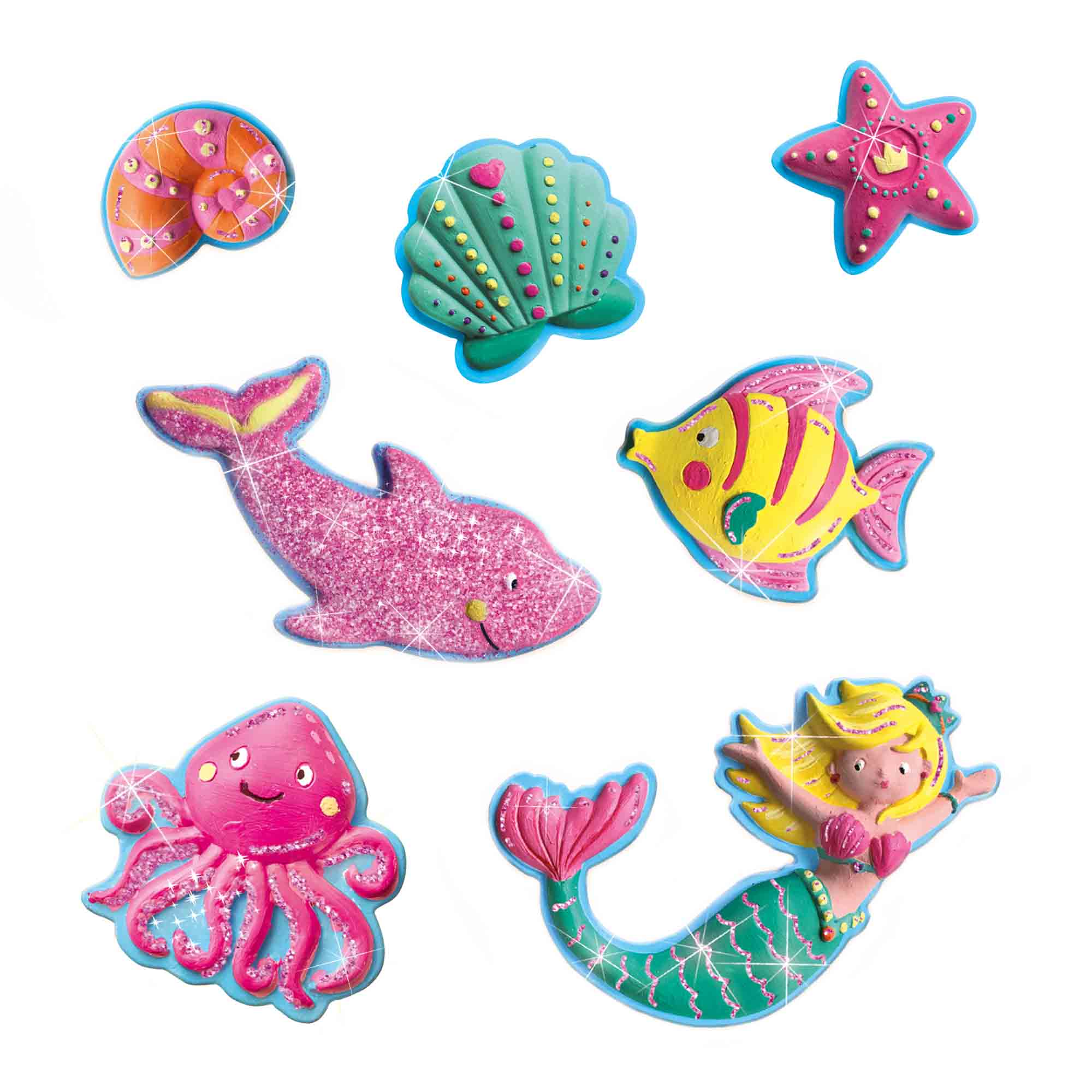 SES Creative® Gipsgießen-Set Glitzer Meerestiere mehrfarbig