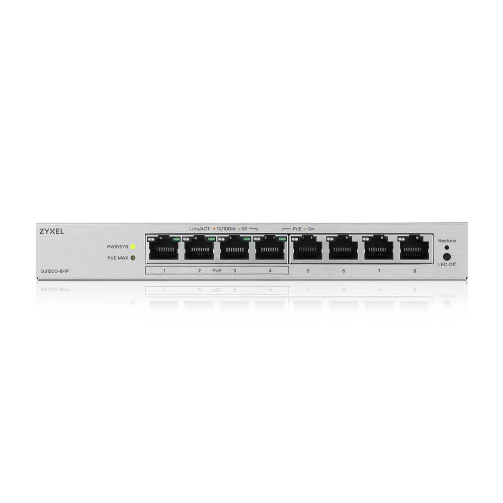 Zyxel GS1200-8HPV3 8-Port Gigabit PoE+ web/smart managed
