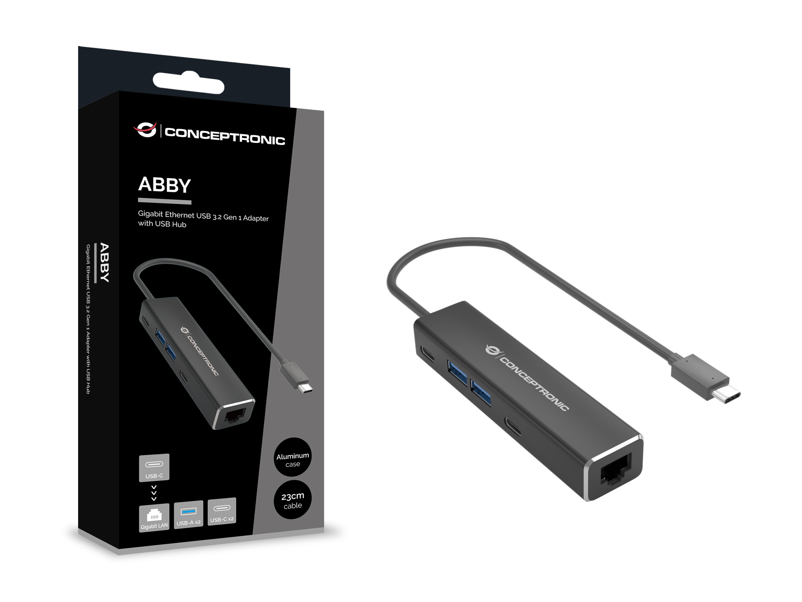 CONCEPTRONIC Adapter USB-C3.2->2.5GbE/2xC/2xA 5Gbs 0.15m sw