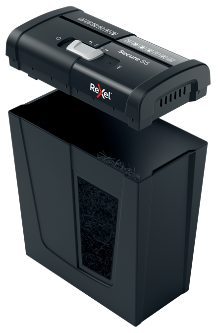 Rexel Secure S5 Aktenvernichter mit Streifenschnitt P-2, 6 mm, bis 5 Blatt, schwarz