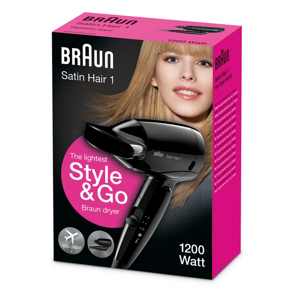 Braun Satin Hair 1 HD130, Style&Go, Haartrockner schwarz