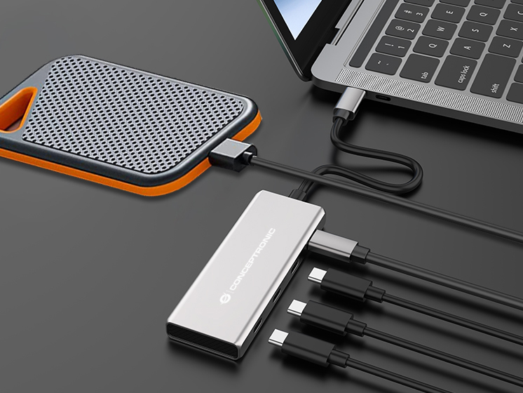 CONCEPTRONIC 4-1 Dock USB-C->3xUSB-C/100WPD 25cm gr