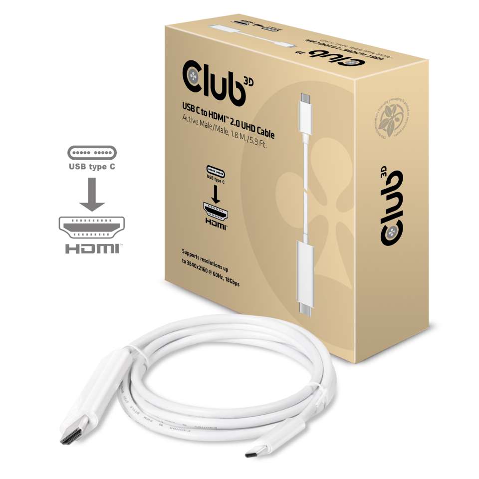 Club3D Kabel USB 3.1 Typ C > HDMI 2.0 UHD 1,8m aktiv St/St retail