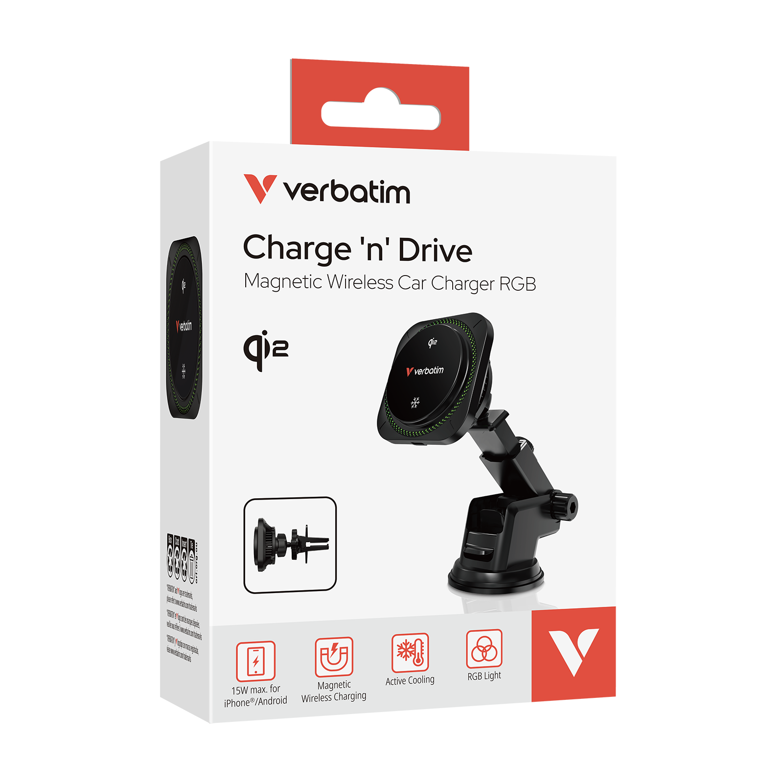 Verbatim Charge 'n' Drive Qi2 Magnetic Wireless Charger RGB