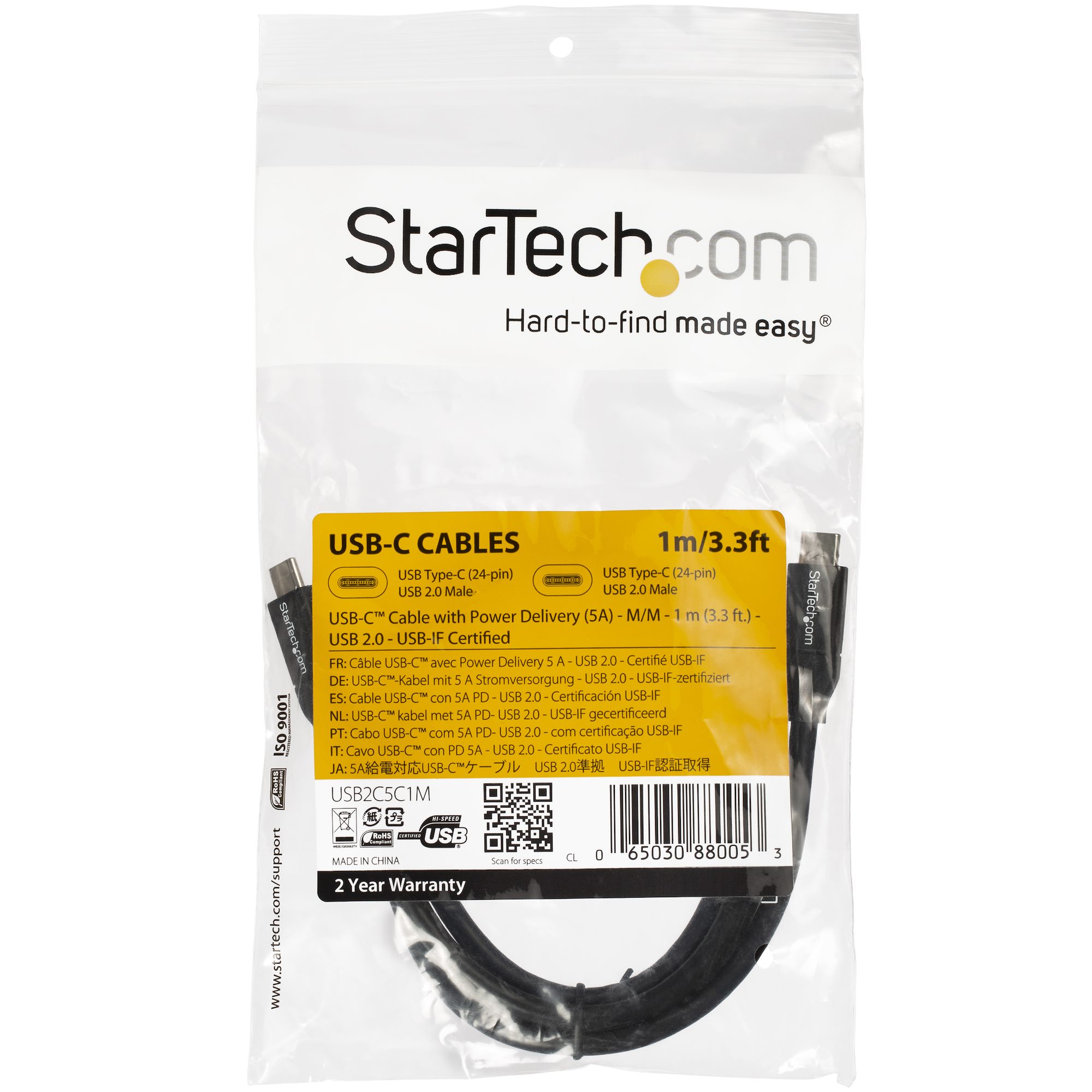 STARTECH.COM USB C To USB C Cable - 3 ft / 1m - USB-IF Certified - 5A PD - USB 2.0 - USB Type C Charging Cable - USB C Fast Charge C