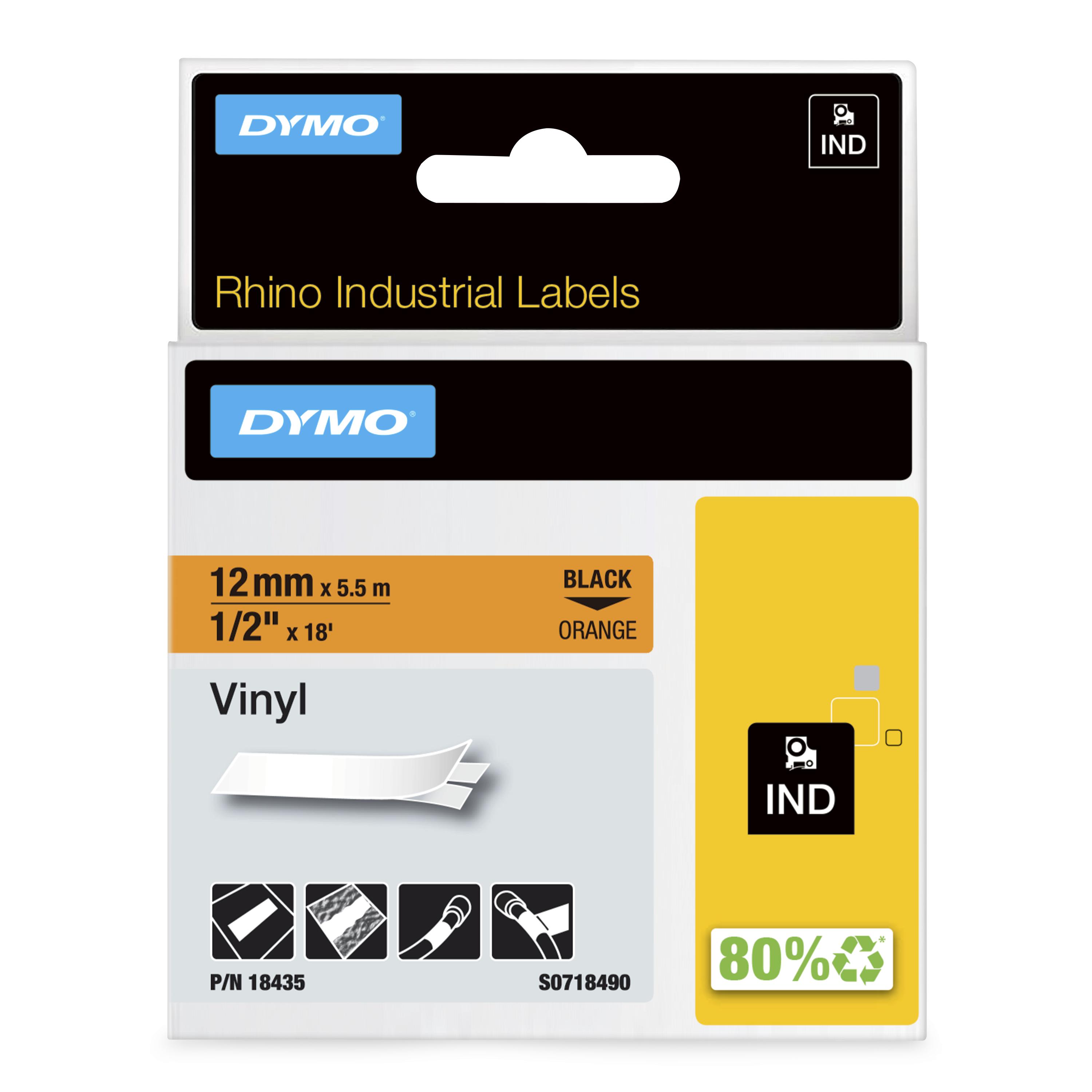 DYMO Schriftband RHINO 18435, 12 mm, schwarz auf orange, 1 St.