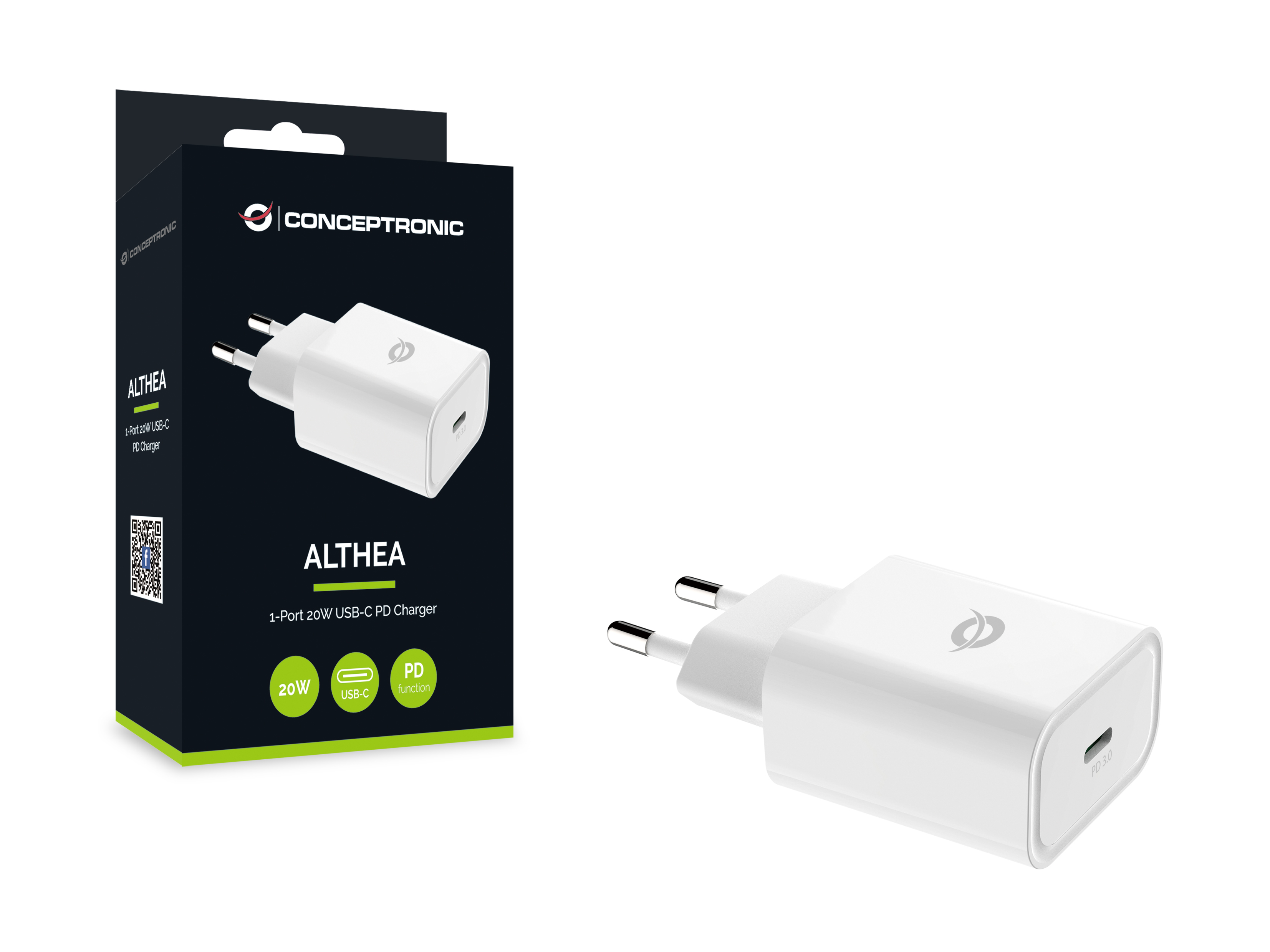 CONCEPTRONIC Ladegerät 1Port USB-C Middle-Port 20WPD3.0 ws