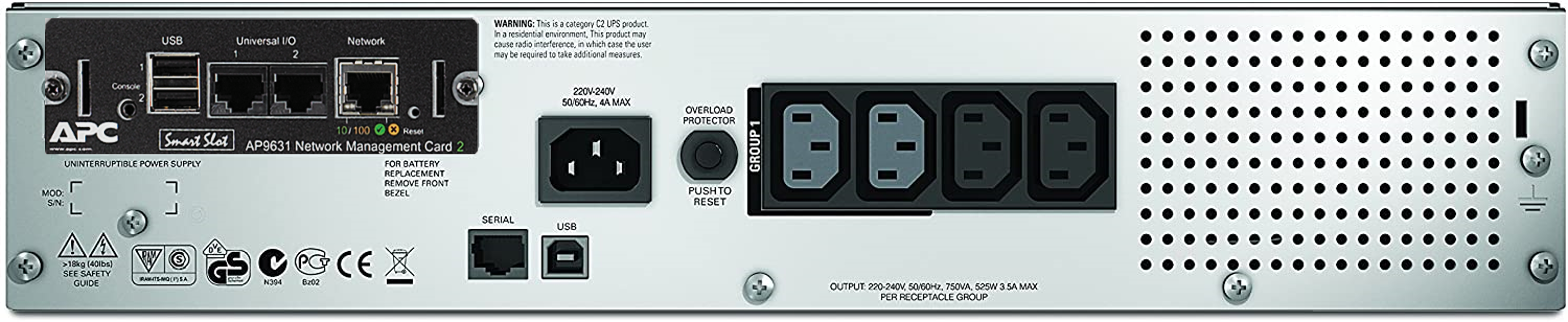 APC Smart-UPS 750VA LCD RM UPS Rack AC 230V 500Watt 750VA Ethernet RS-232 USB oc 4 2U BK with APC UPS Network Management Card