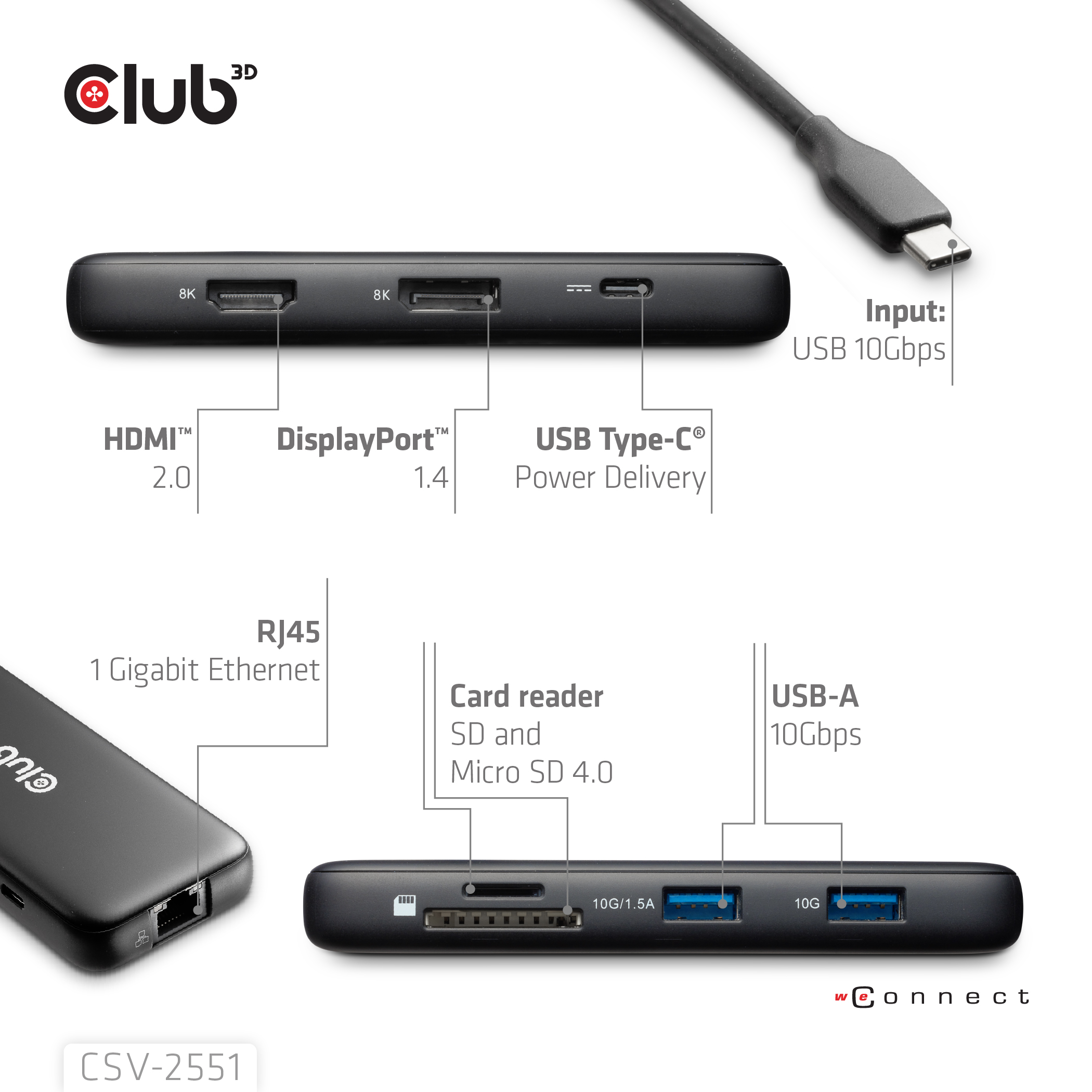 Club3D USB-C 8in1-HUB >DP1.4/HDMI2.0/USB-C/LAN 8K30Hz PD100W retail