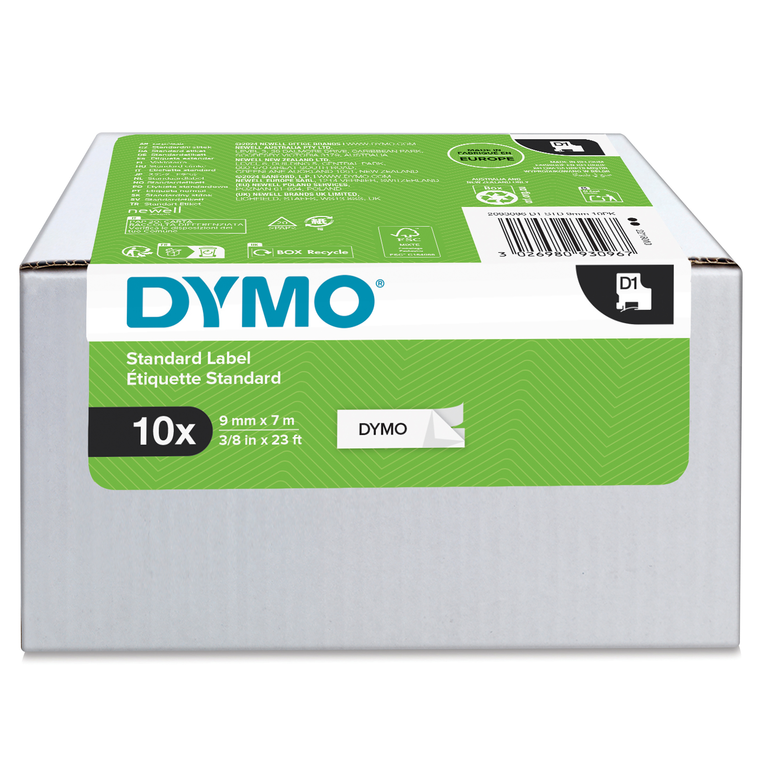 DYMO Schriftbänder D1 41913 (40913) 2093096, 9 mm, schwarz auf weiß, 10 St.