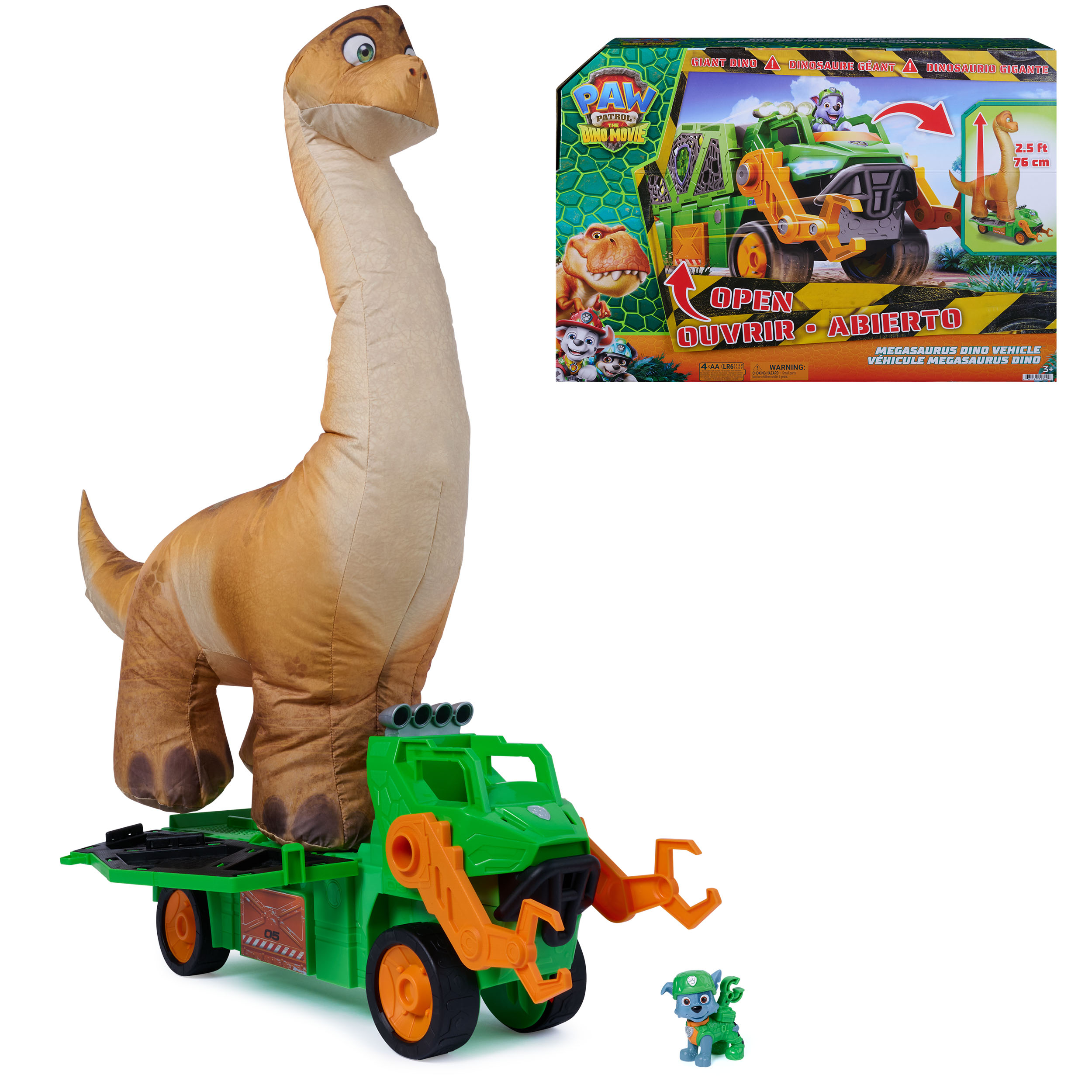 Paw Patrol: Der Dino Film - Rockys Megasaurus Transport-Fahrzeug, Spielfahrzeug