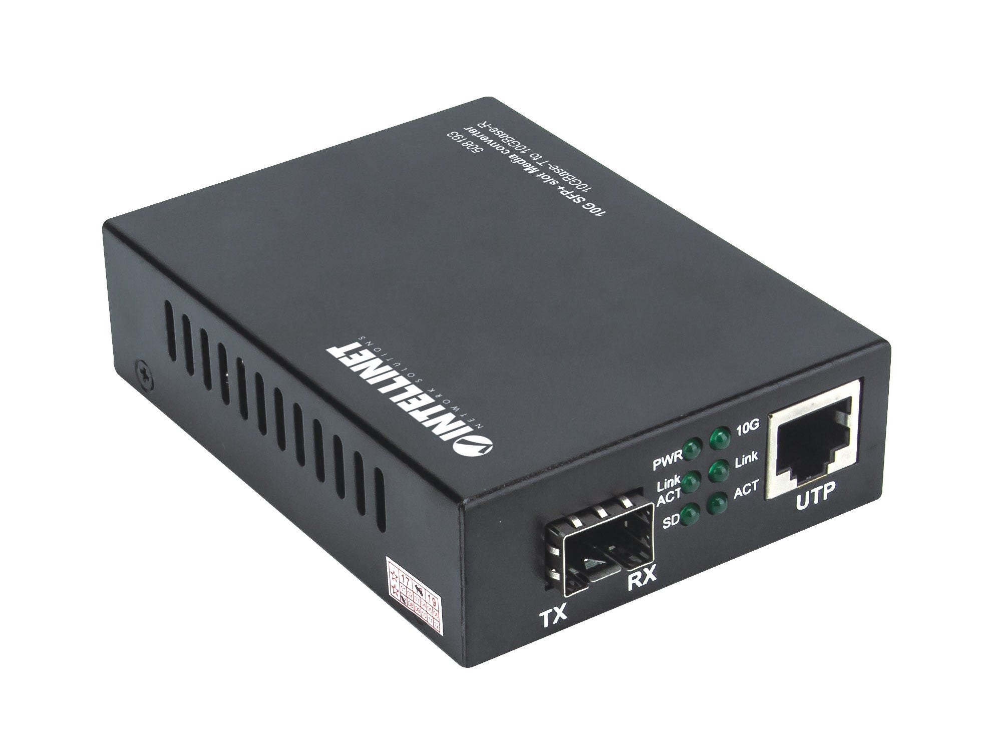 INTELLINET Medienkonverter 10GB SFP+ 1Port und 1 Port 10 GB RJ45 100m max Reichweite inkl. Netzteil