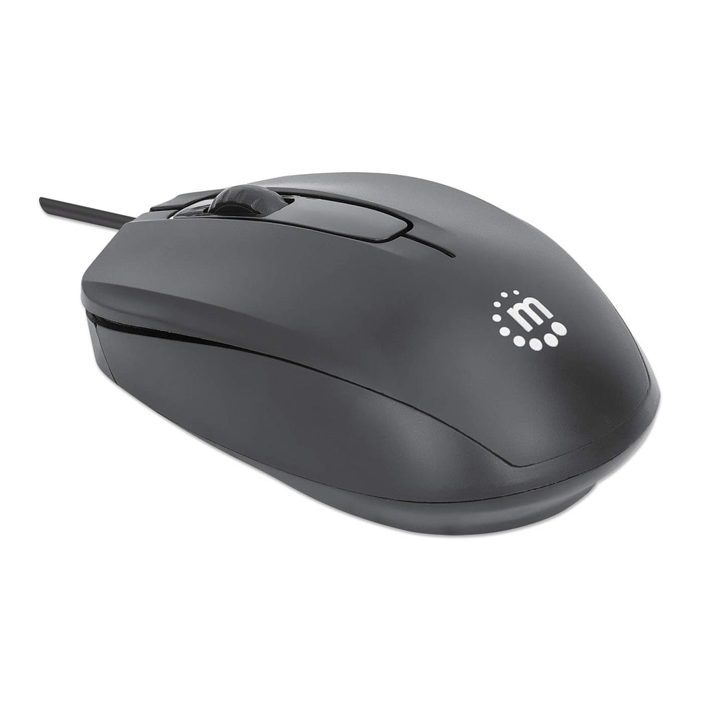 MANHATTAN Comfort II Optische USB-Maus USB-A drei Tasten plus Mausrad 1000 dpi für Links- und Rechtshänder 1,2 m Kabel schwarz