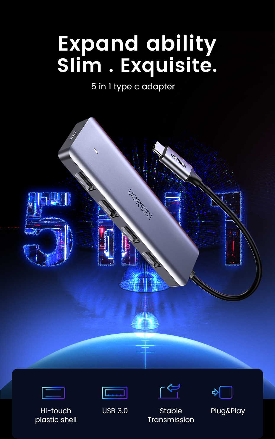 USB-C Hub (4-Port, USB 3.0, OTG), USB-Hub