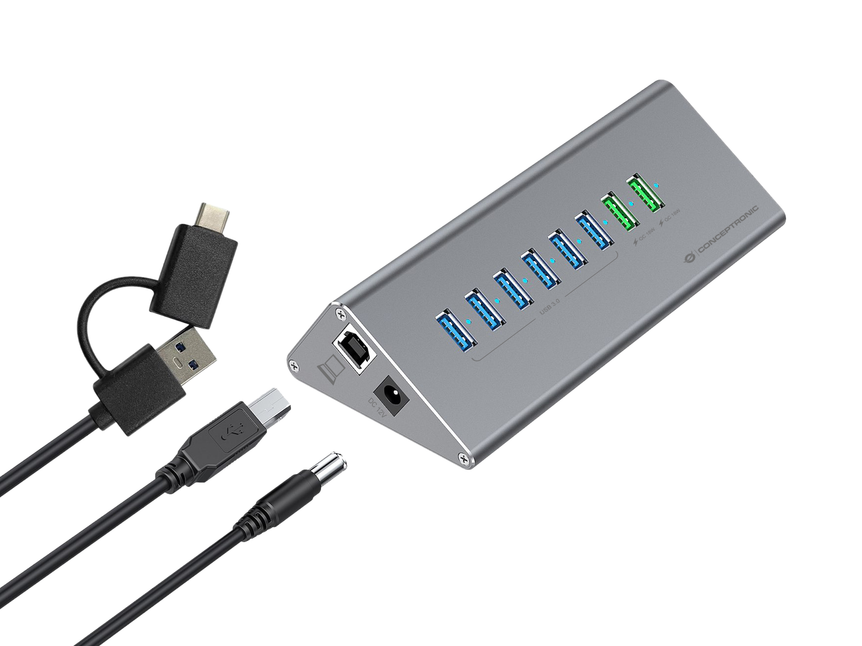 CONCEPTRONIC10-Port Hub USB-A3.0/-C Adap.->6xA3.0+m.Netz. gr