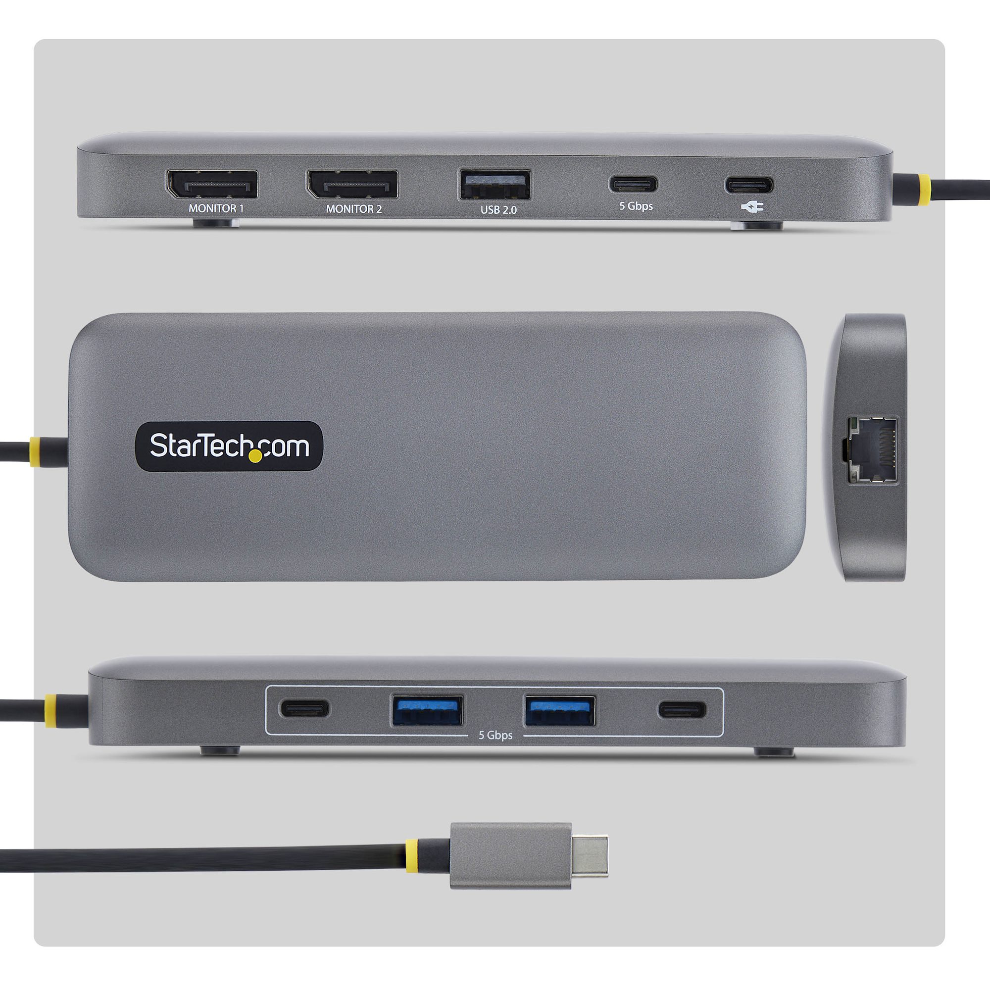 STARTECH.COM 10-in-1 USB-C auf Dual DisplayPort Multiport Adapter 100W Power Delivery 2x4K 60Hz 5-Port 5Gbps Hub GbE Mini Dock