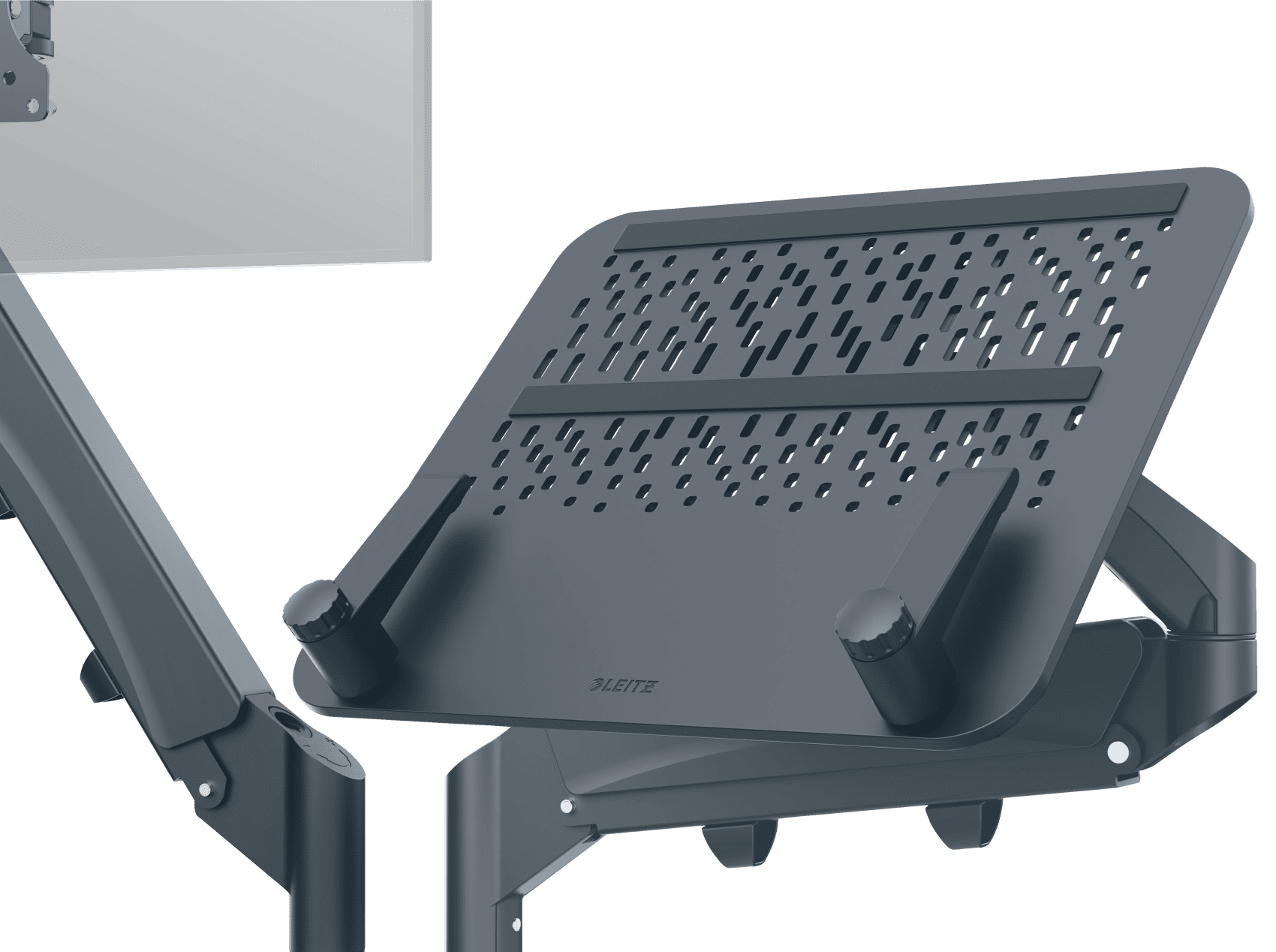 LEITZ Laptop-Monitor-Halterung Ergo 65380089 dunkelgrau für 1 Monitor und 1 Laptop, Tischklemme