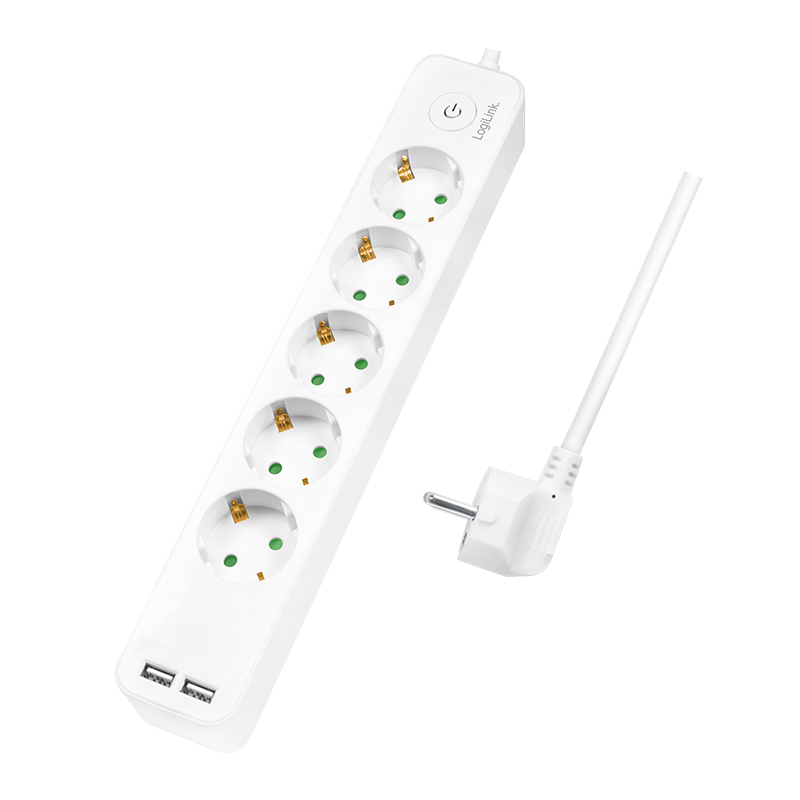 Logilink Steckdosenleiste 5-fach, 1,5m 2xUSB 5V/2,1A max.