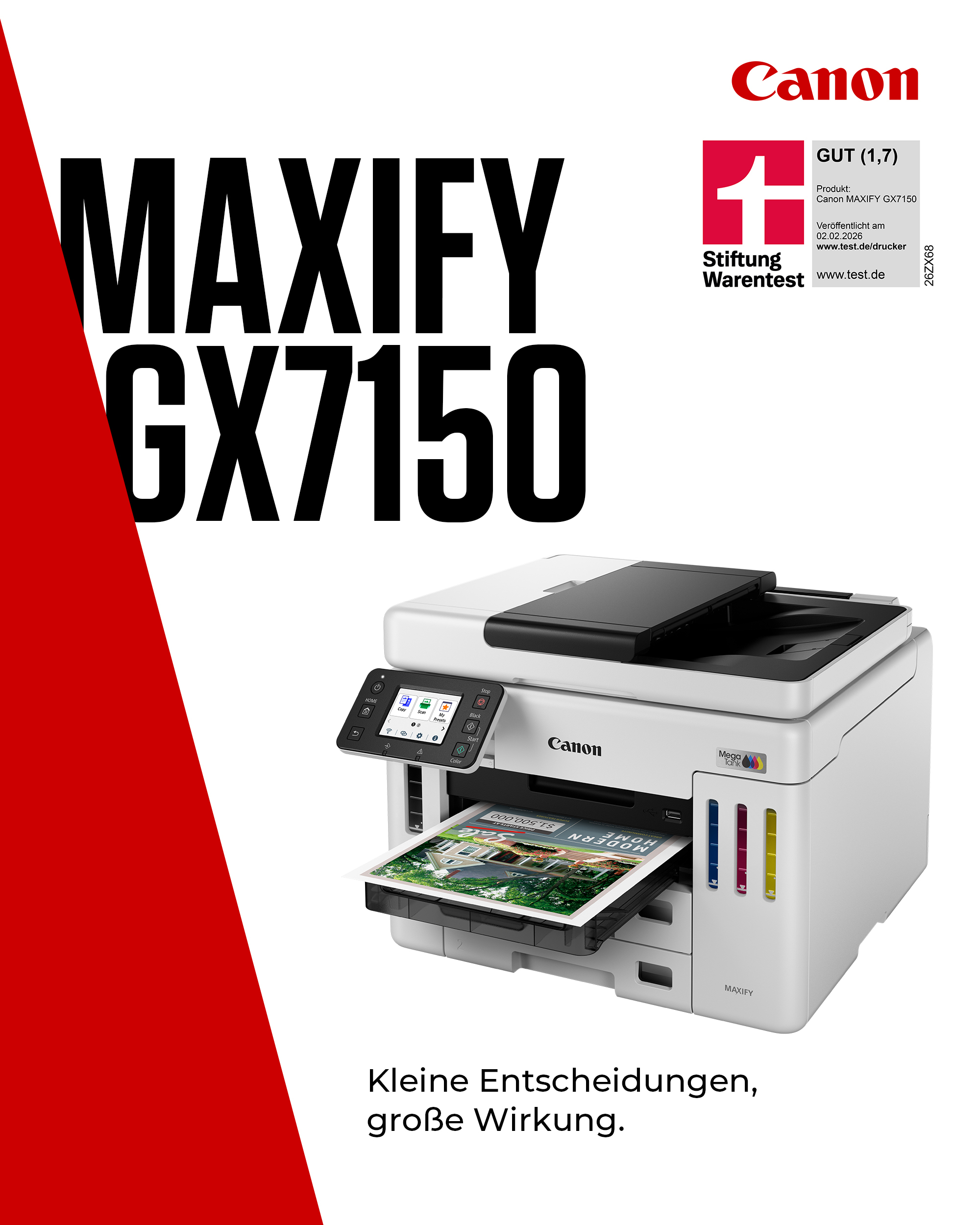 AKTION: Canon MAXIFY GX7150 4 in 1 Tintenstrahl-Multifunktionsdrucker weiß mit 100 Euro CashBack