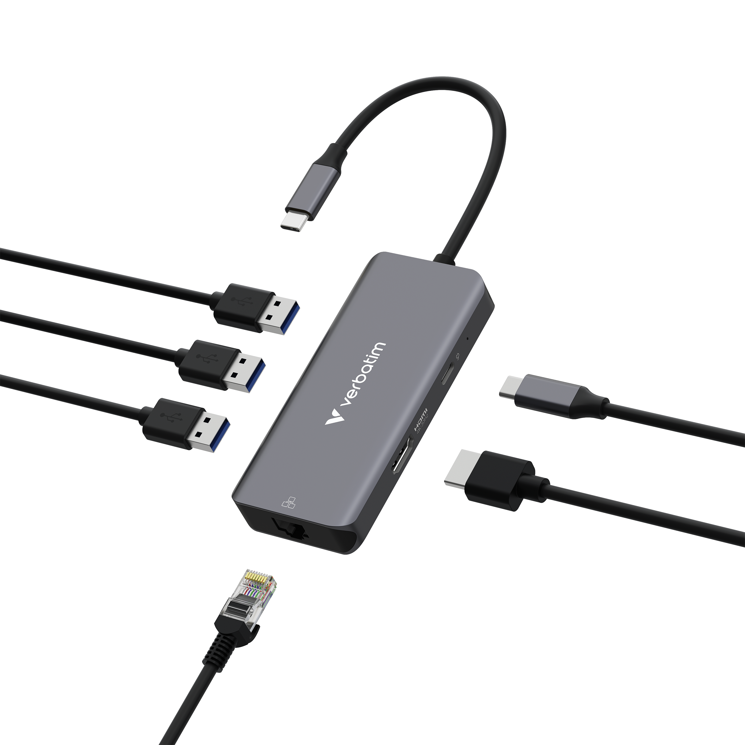 Verbatim Essentials Multiport HUB 32157 6-Port USB-C HDMI RJ45 Grau