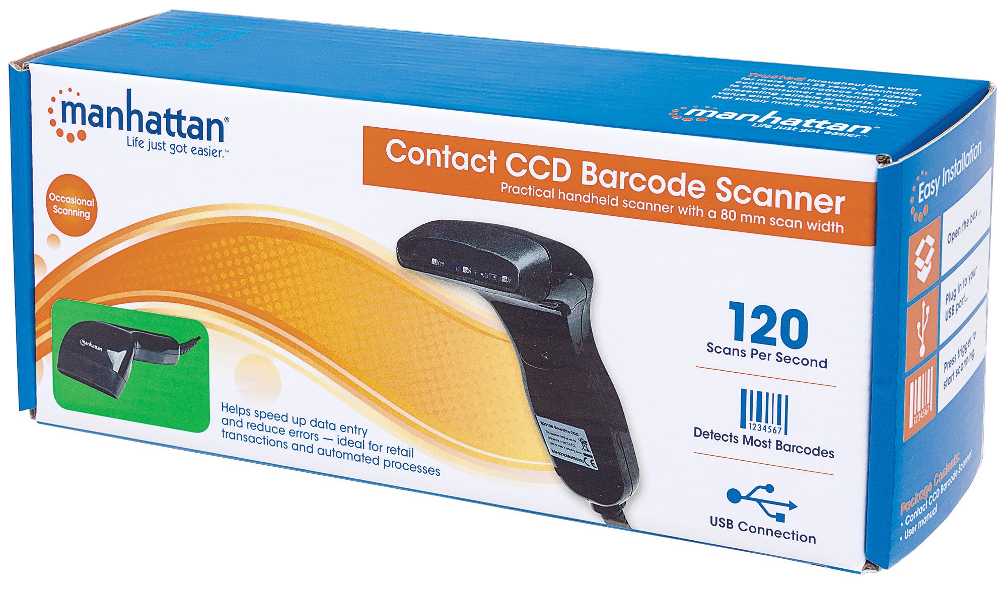 MANHATTAN Barcodescanner Kontakt CCD USB 80mm schwarz