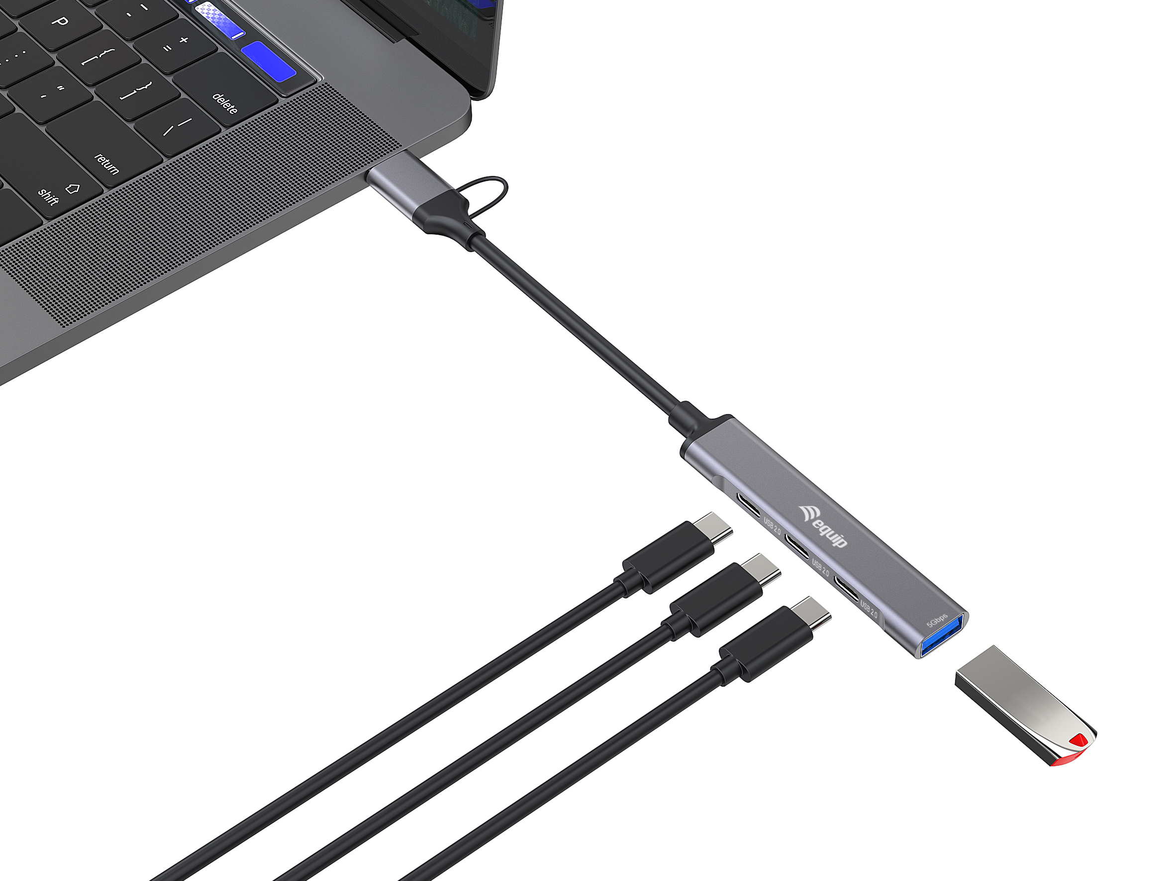 Equip 4-Port USB-C3.2-Hub->3xUSB-C/USB-A +USB-A Adapt.10Gbps
