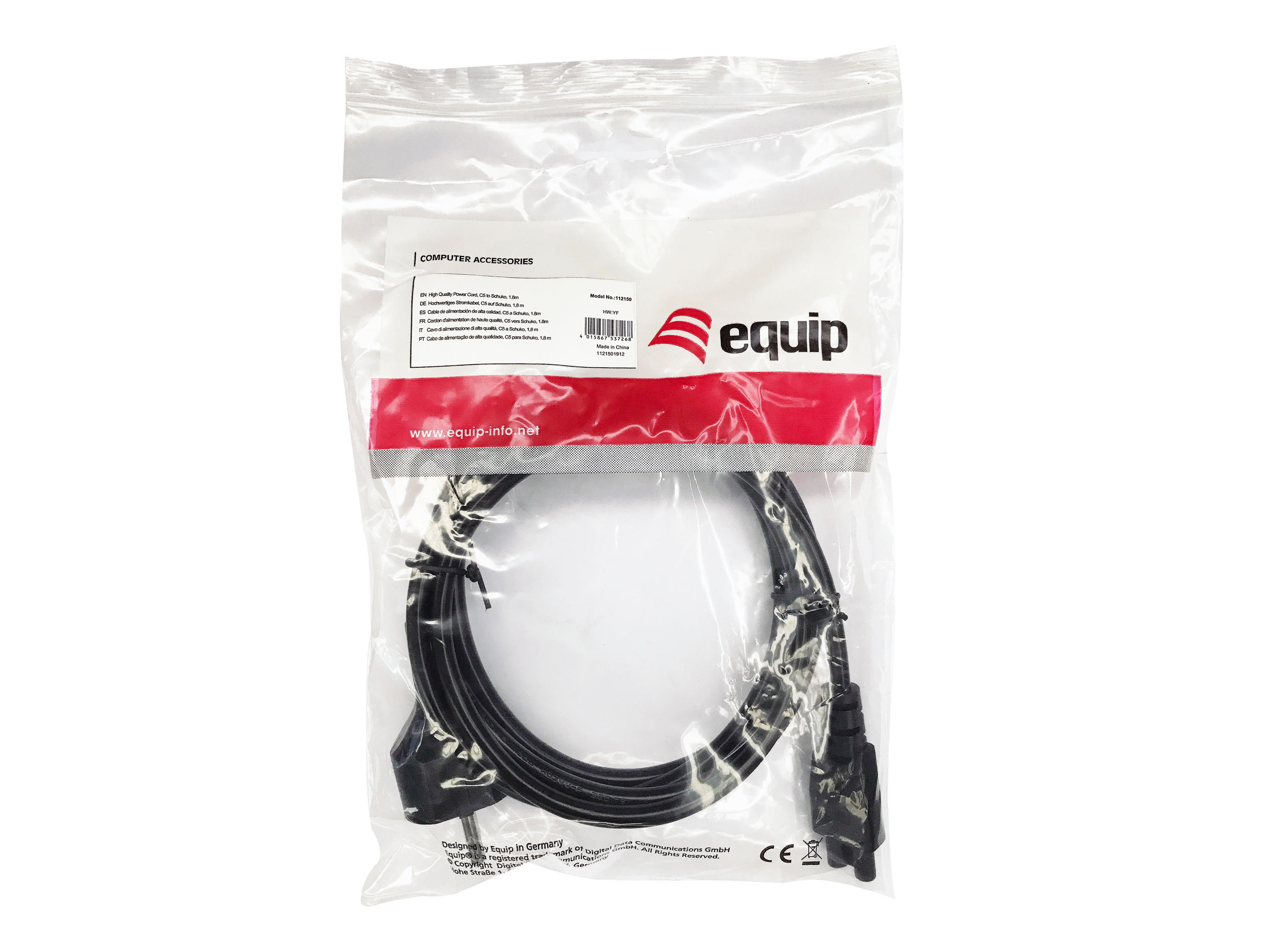 Equip Stromkabel CEE 7/7 ->C5 St/Bu schwarz 1.80m PVC Polybeutel