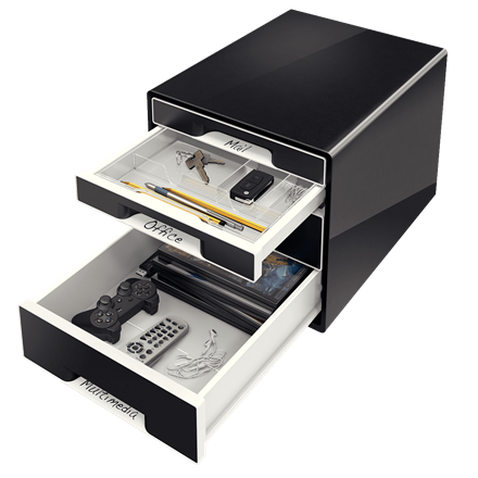 LEITZ Schubladenbox CUBE Duo Colour schwarz/grau 52521095, DIN A4 mit 4 Schubladen, 1 St.