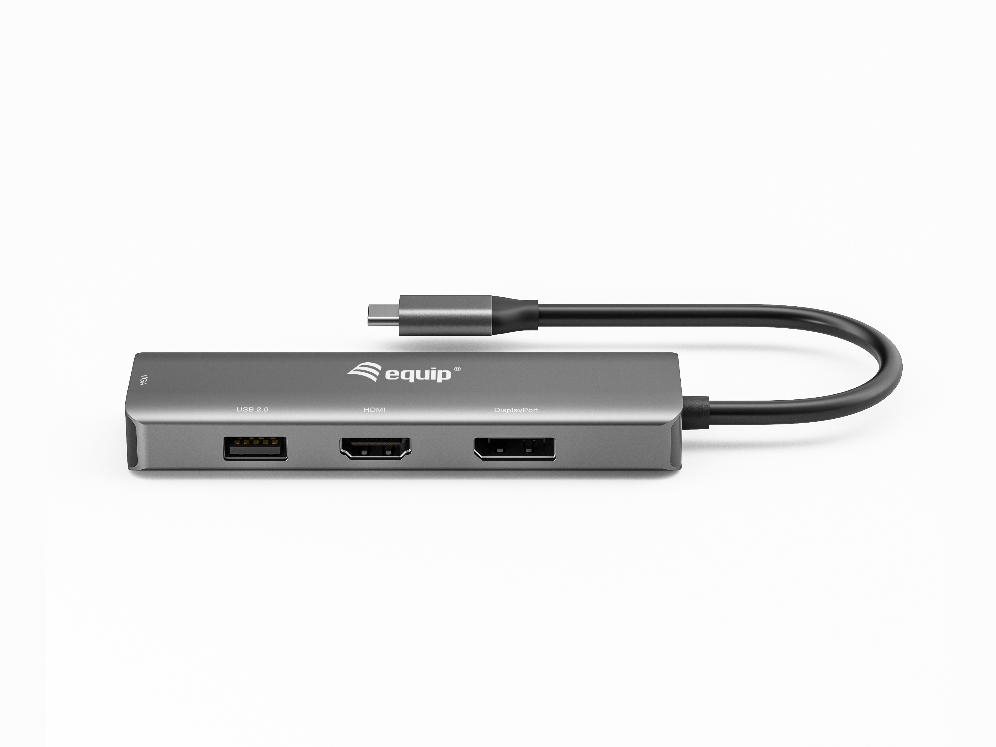 Equip Adapter USB-C->HDMI/DP/VGA/USB2.0 4K/ 60Hz 0.15m Alu.