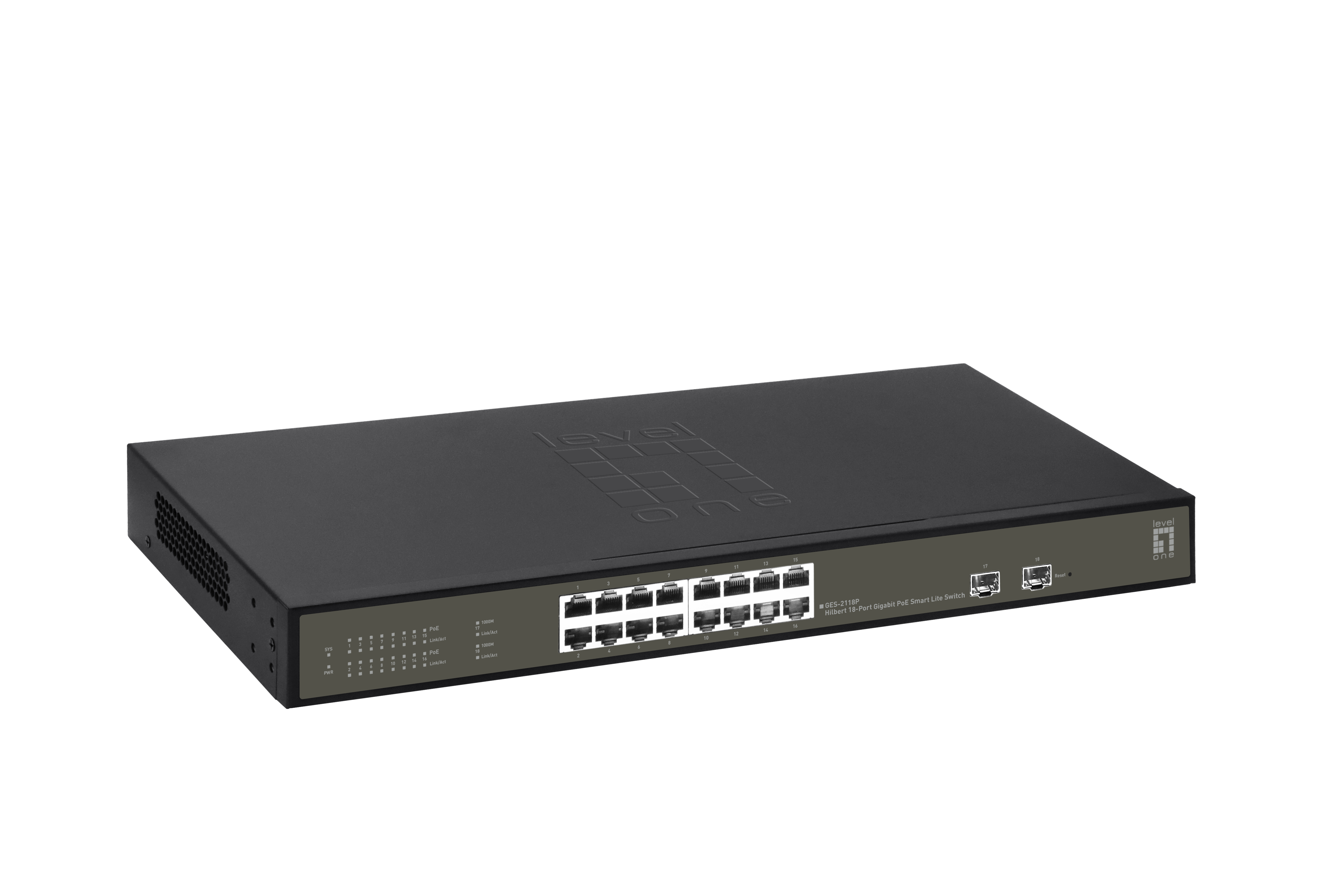 LevelOne PoE+Switch 16xGE PoE/2xSFP 230W Metall managed