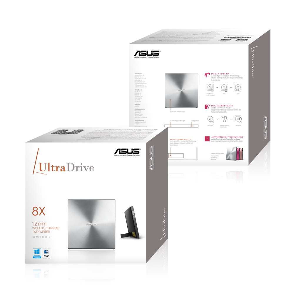 ASUS SDRW-08U5S-U EXT Slim USB UltraDrive Silver ZEN extern retail