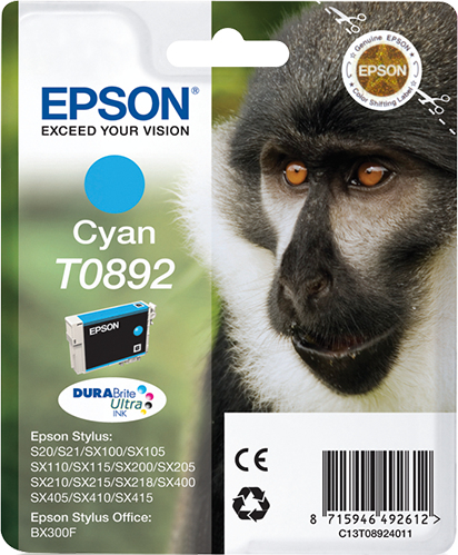 EPSON 1LB T0892 ink cartridge cyan low capacity 3.5ml 1-pack blister without alarm