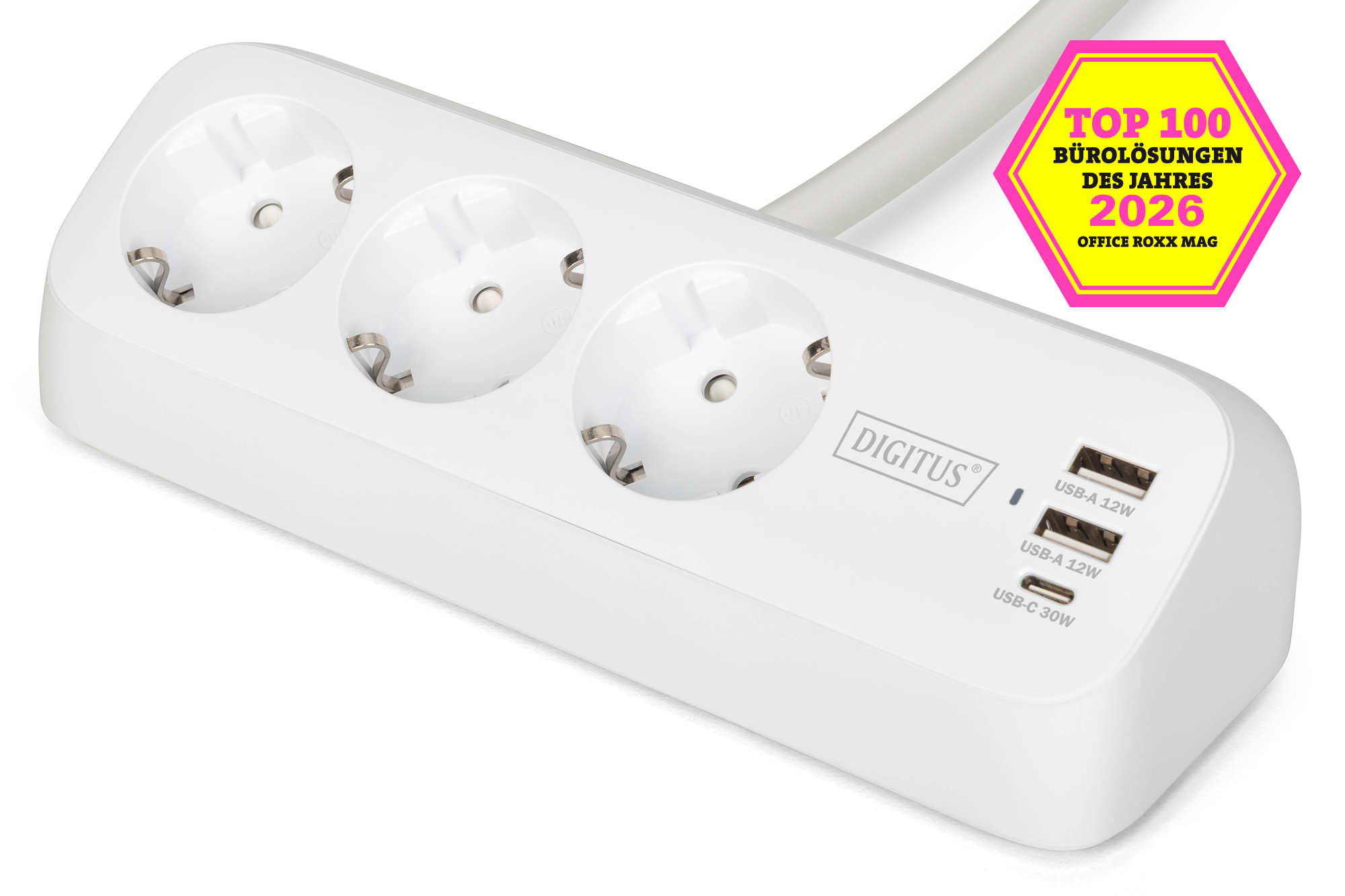 3-WAY OFFICESOCKET STRIP WHITE 2X USB-A 1X USB-C
