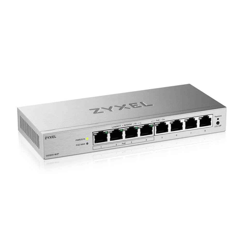 Zyxel GS1200-8HPV3 8-Port Gigabit PoE+ web/smart managed