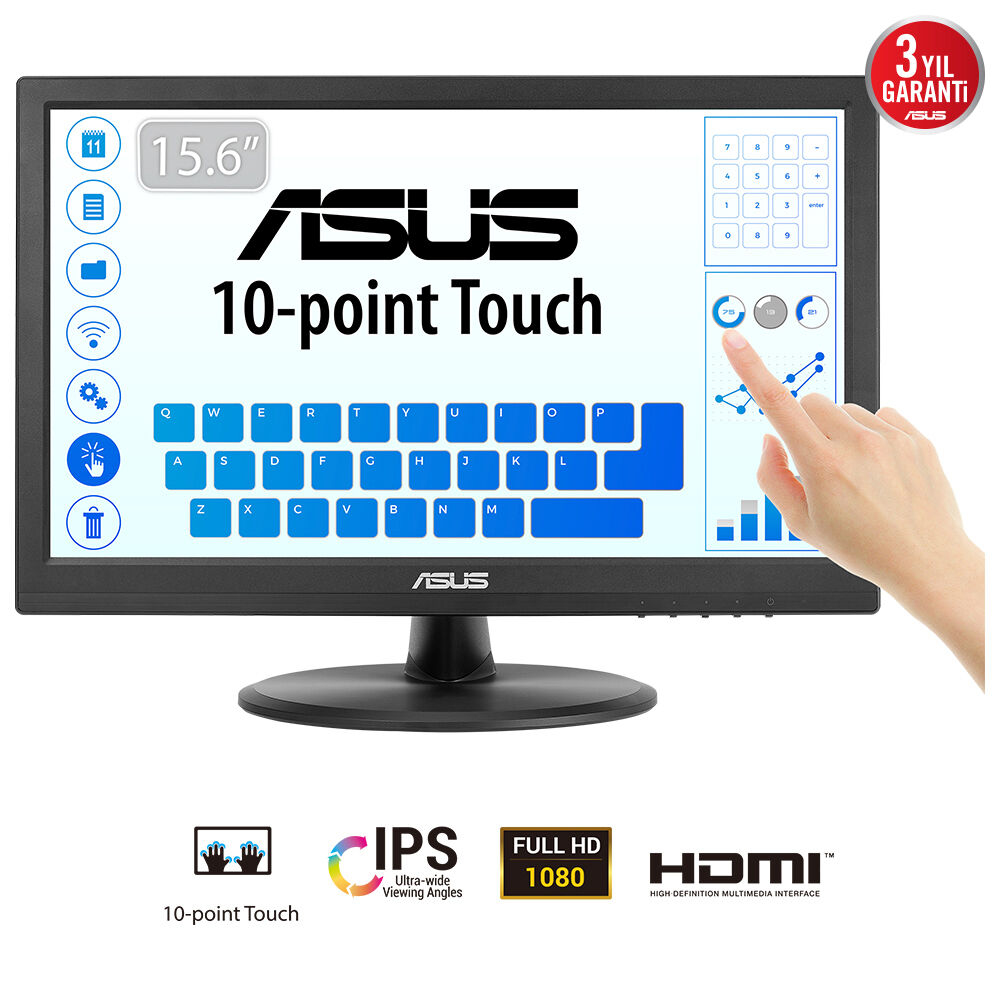 ASUS VT169HE Touch Monitor 39,62cm 15,6Zoll IPS WLED FHD 16:9 60Hz 220cd/m2 5ms D-Sub HDMI