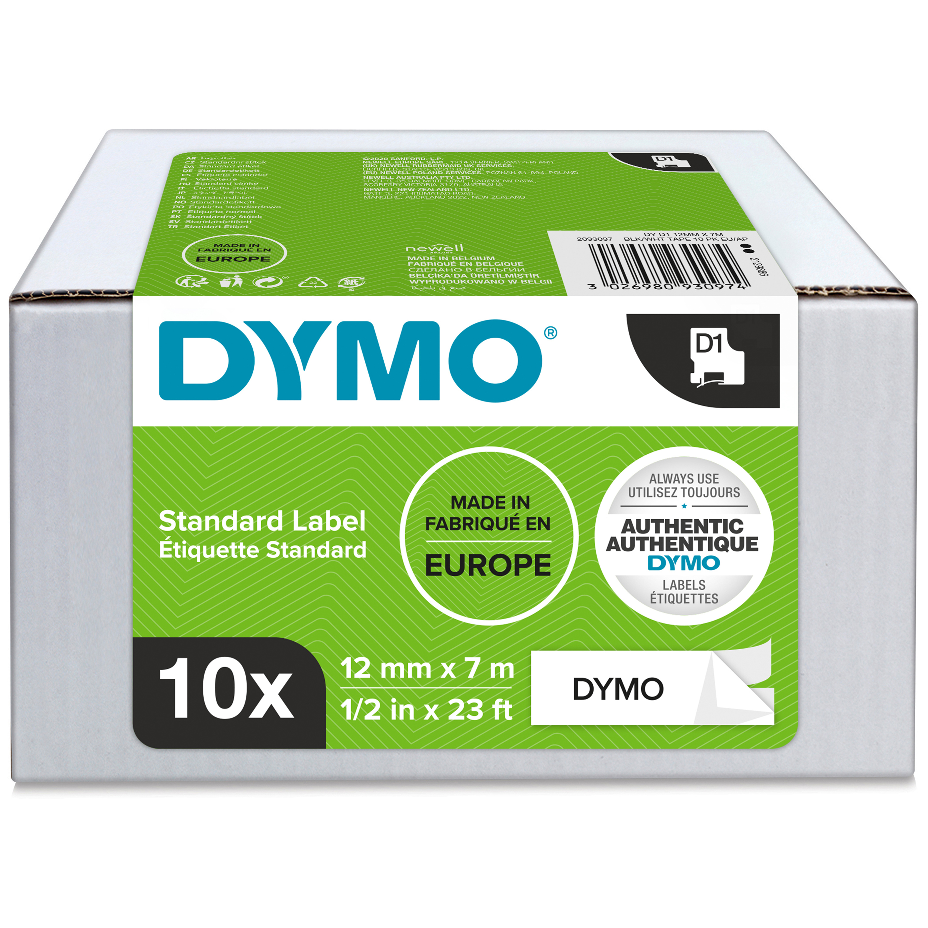 DYMO Schriftbänder D1 45013 2093097 ( 10 X S0720530), 12 mm, schwarz auf weiß, 10 St.