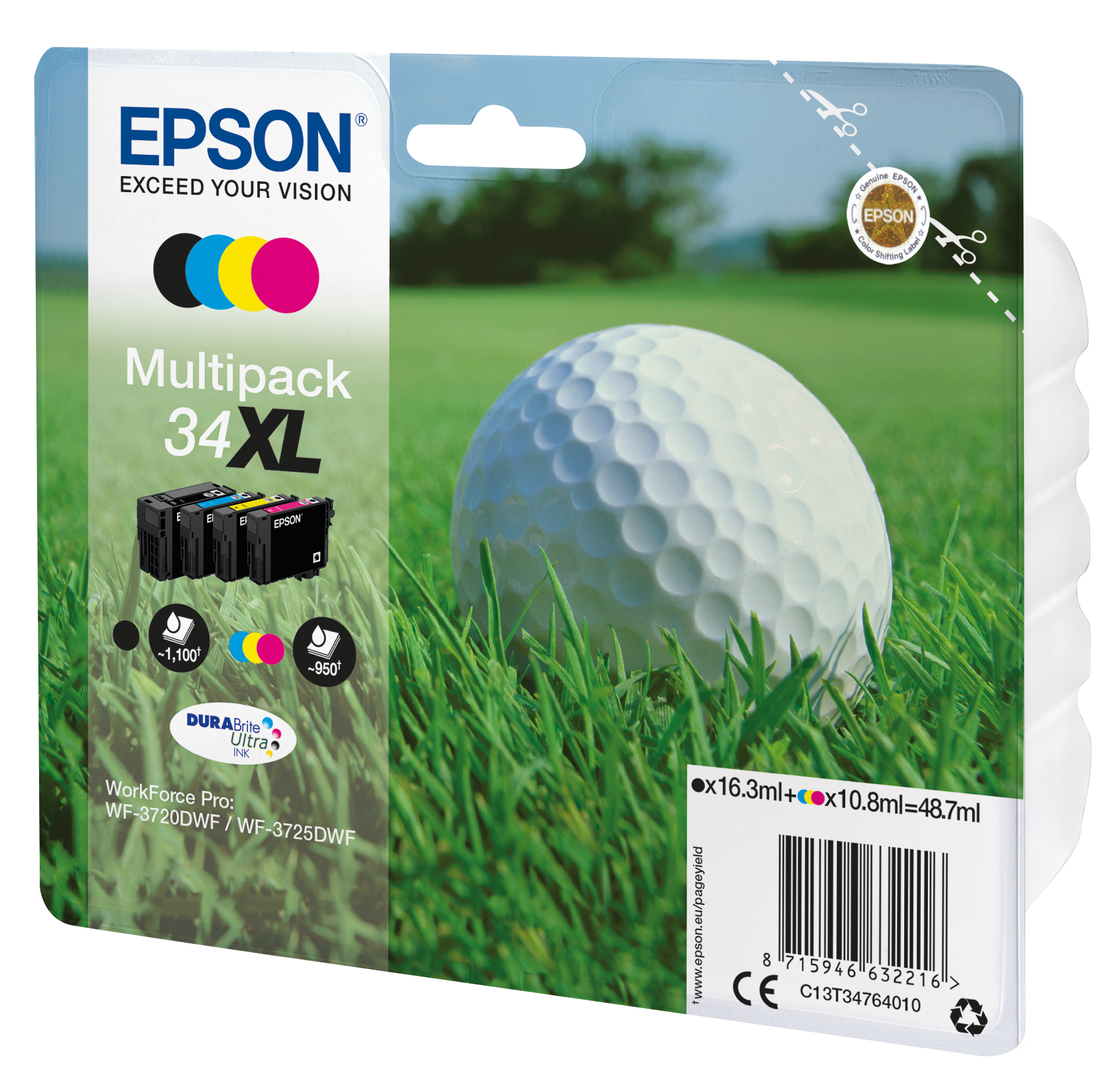 EPSON 34XL / T3476XL (Golfball) schwarz, cyan, magenta, gelb Druckerpatronen, 4er-Set