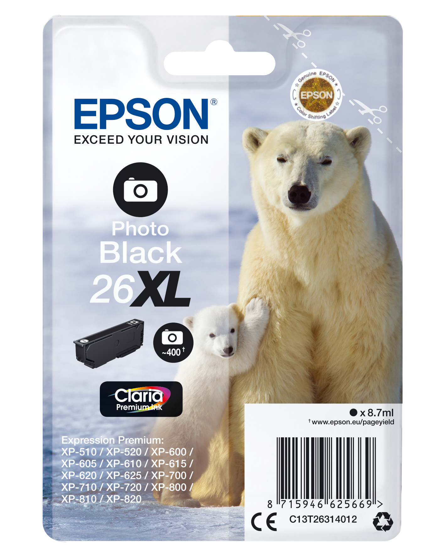 EPSON 5LB 26XL ink cartridge photo black high capacity 8.7ml 400 photos 1-pack blister without alarm