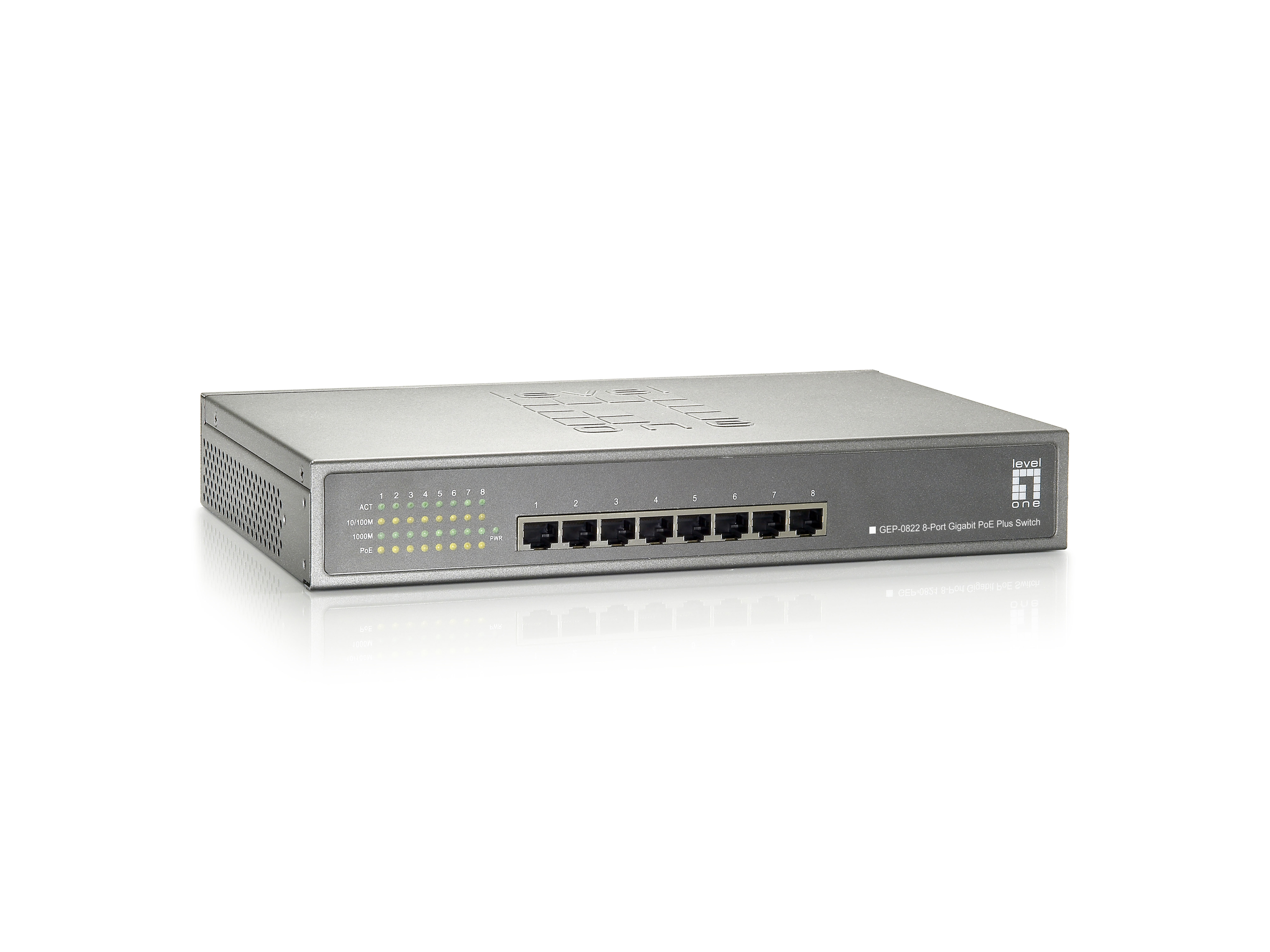 LevelOne PoE+Switch 8xGE PoE unmanaged 240W 19 Metall