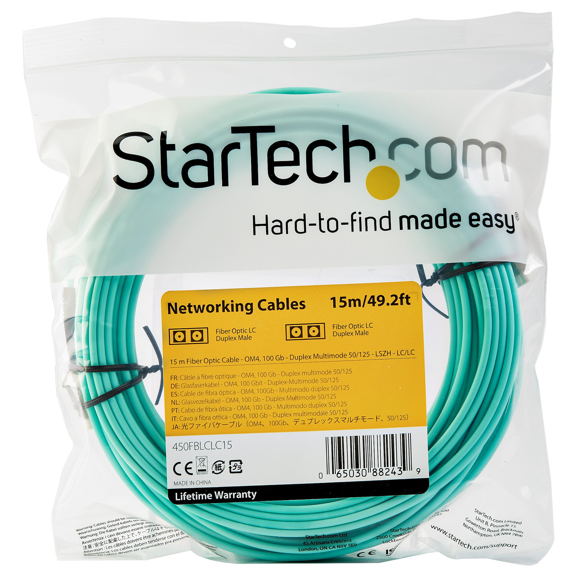 STARTECH.COM 15m OM4 LC to LC Multimode Duplex Fiber Optic Patch Cable- Aqua - 50/125 - Fiber Optic Cable - 40/100Gb - LSZH