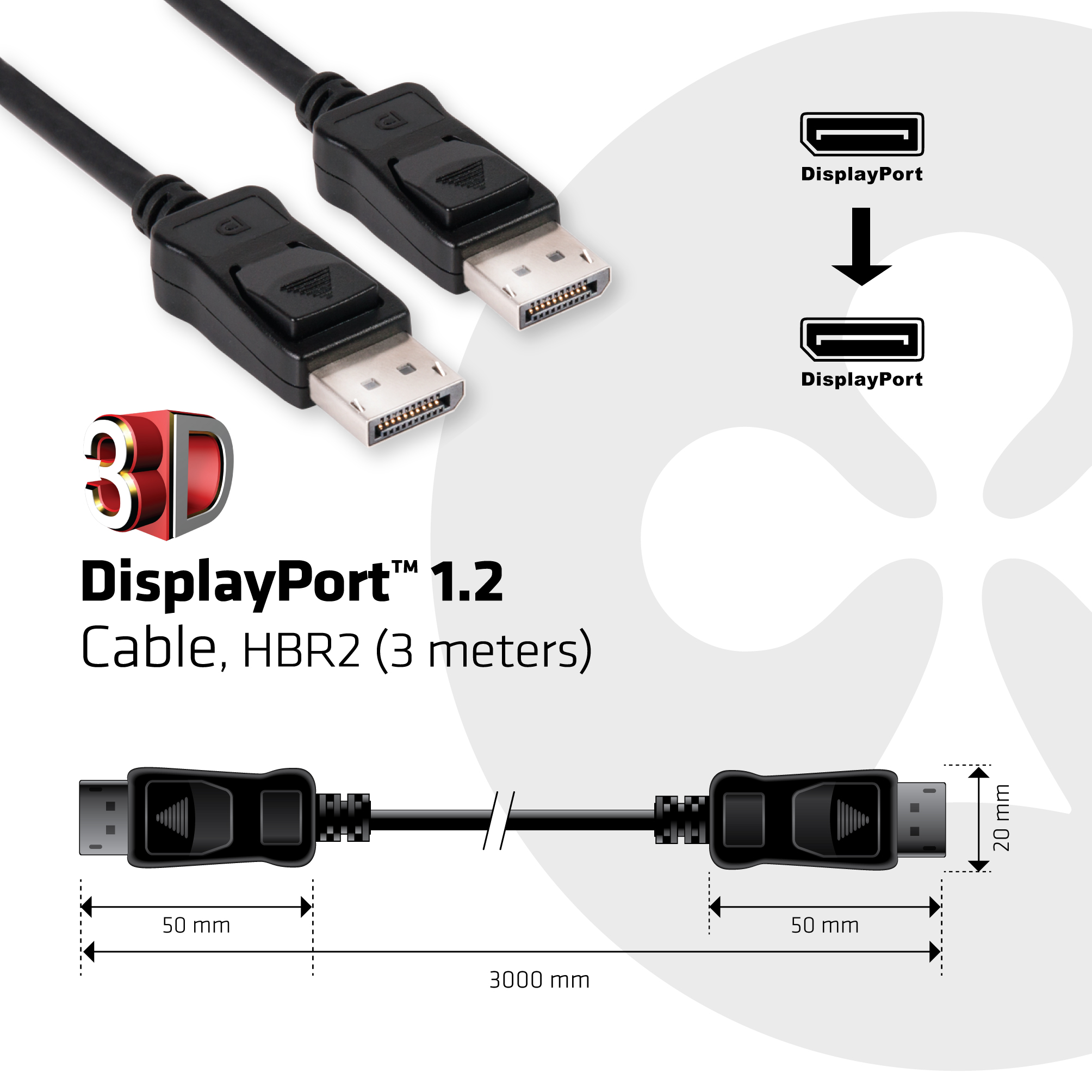 Club3D DisplayPort-Kabel 1.2 HBR2 21,6Gb/s 3m 4K60Hz St/St retail