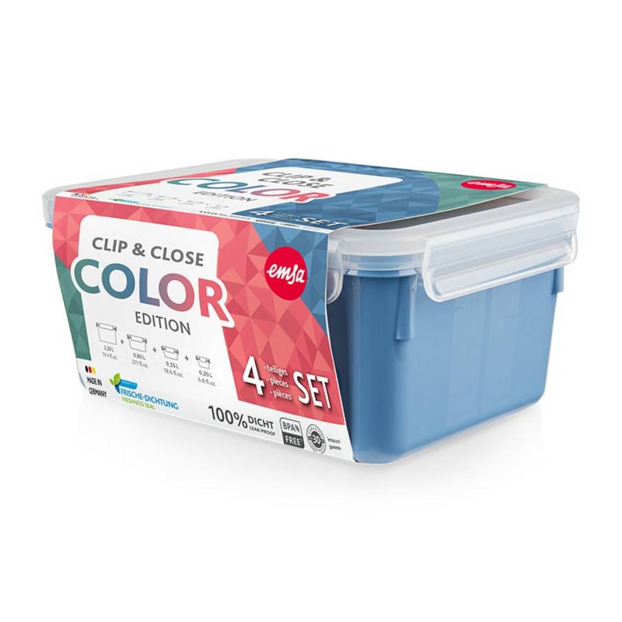 emsa Frischhaltedosen-Set CLIP & CLOSE blau 0,2/0,55/0,8/2,2 l, 1 Set