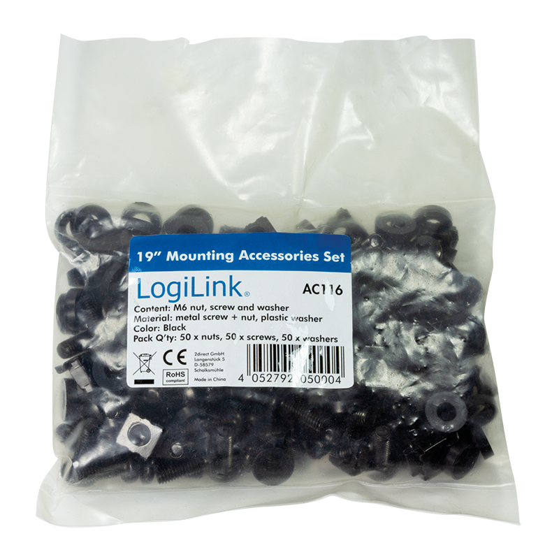 Logilink Befestigungssatz M6, schwarz, 50 Stück