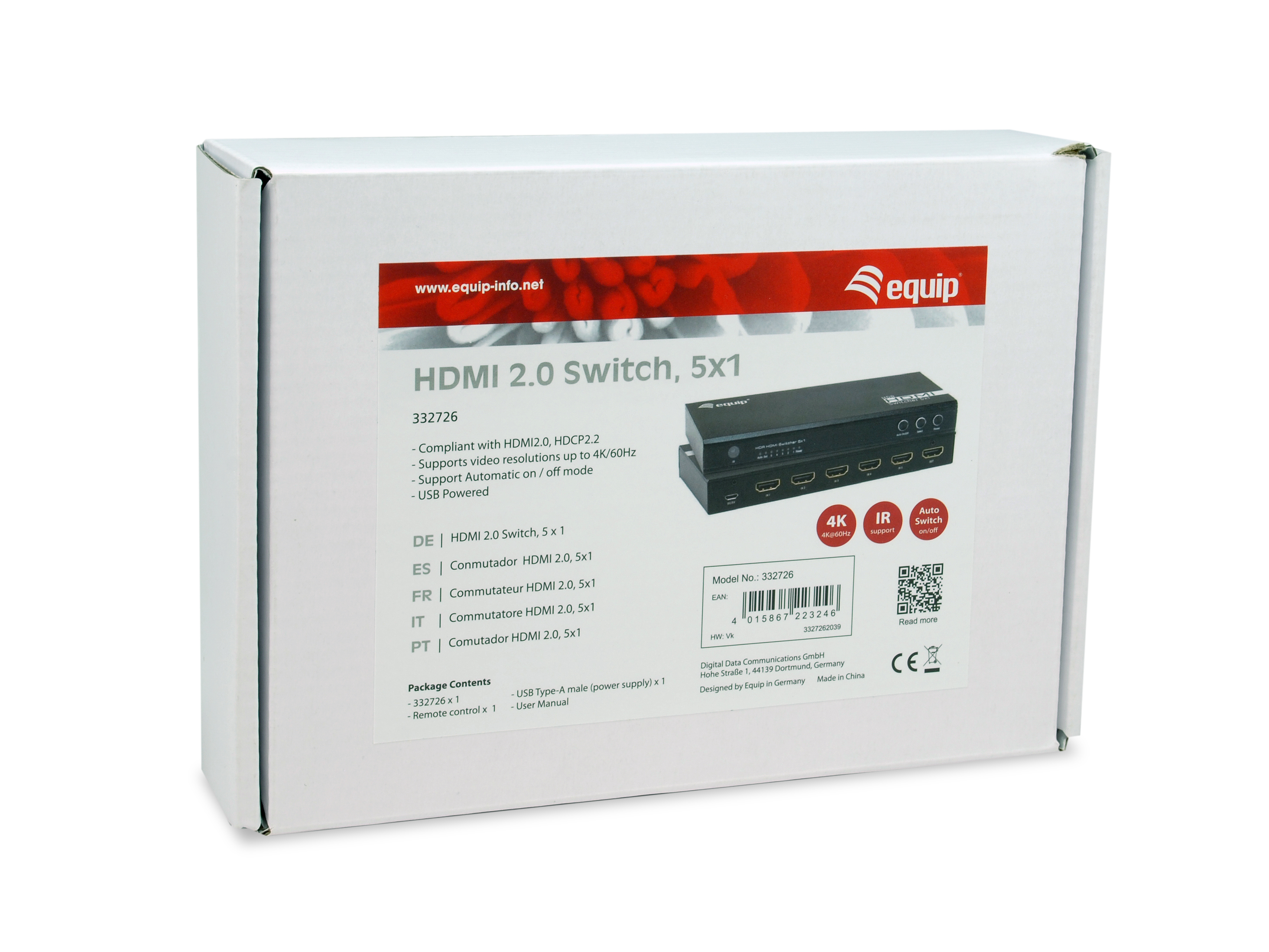 Equip Switch HDMI2.0 5-In/1-Out +Fernbed. 4K/60Hz 18Gbps