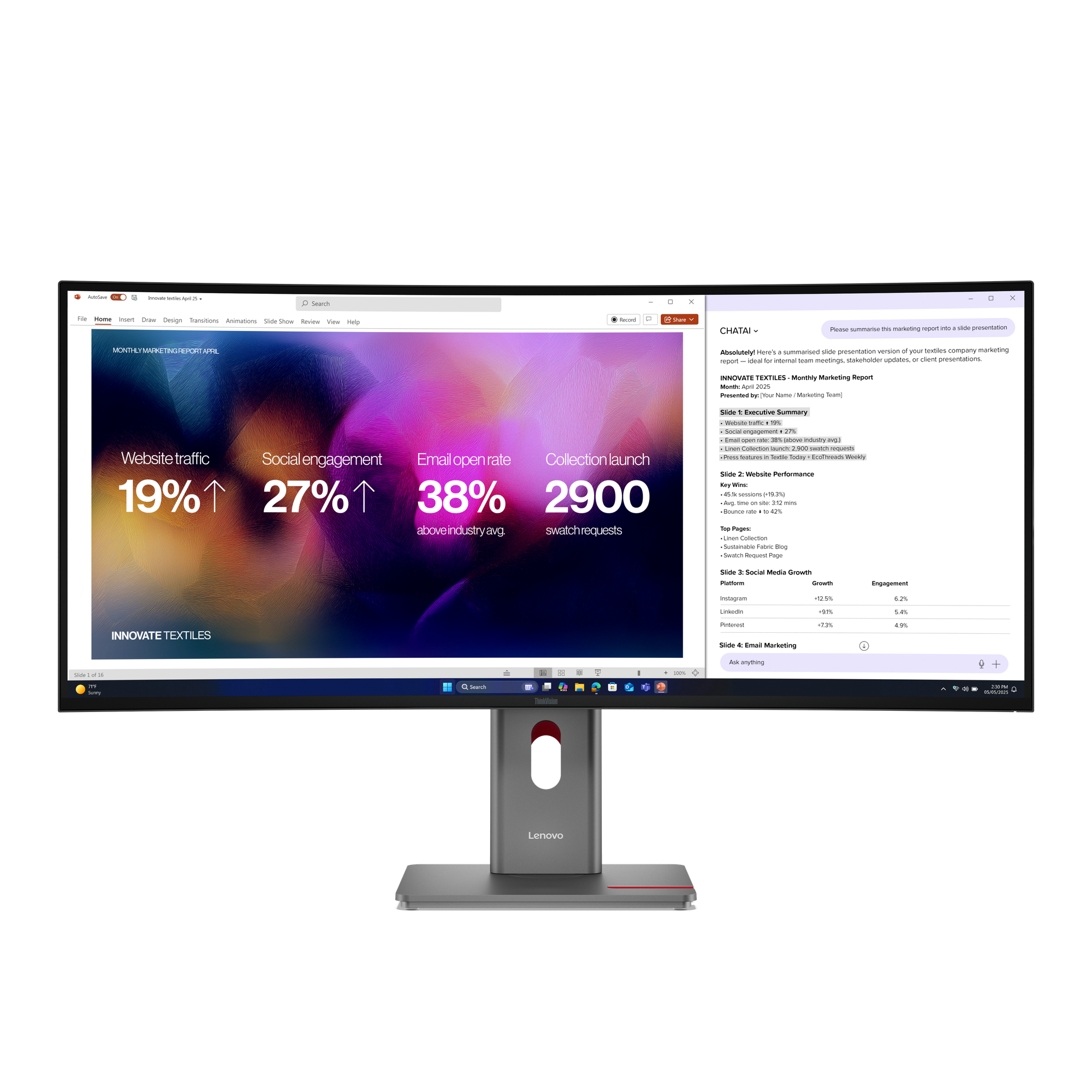 LENOVO ThinkVision P40WD-40 LED monitor curved 100,84cm 39,7Zoll 5120x2160 5K 120Hz IPS HDR10 Thunderbolt 4 HDMI DisplayPort speaker