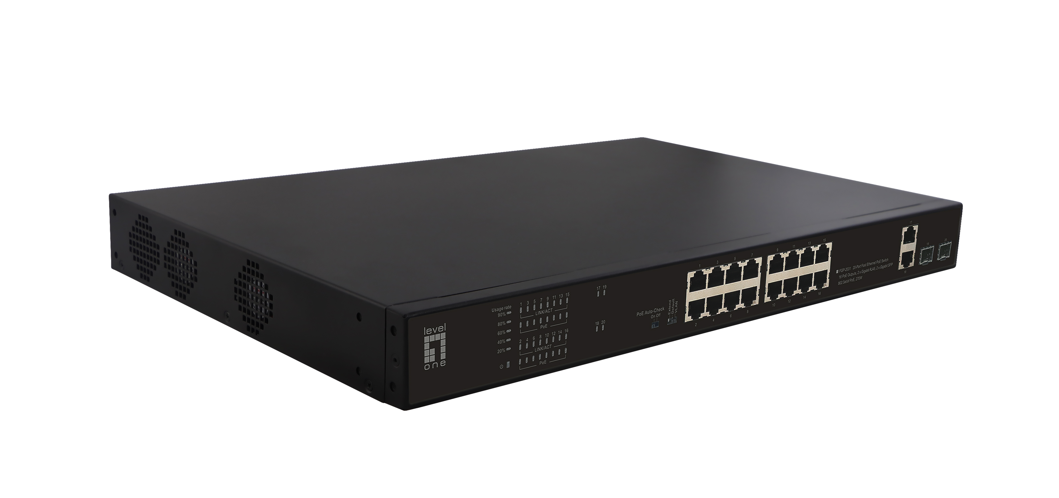 LevelOne PoE+Switch 16xFE PoE/2xGE/2xSFP 270W 19unman.Metal