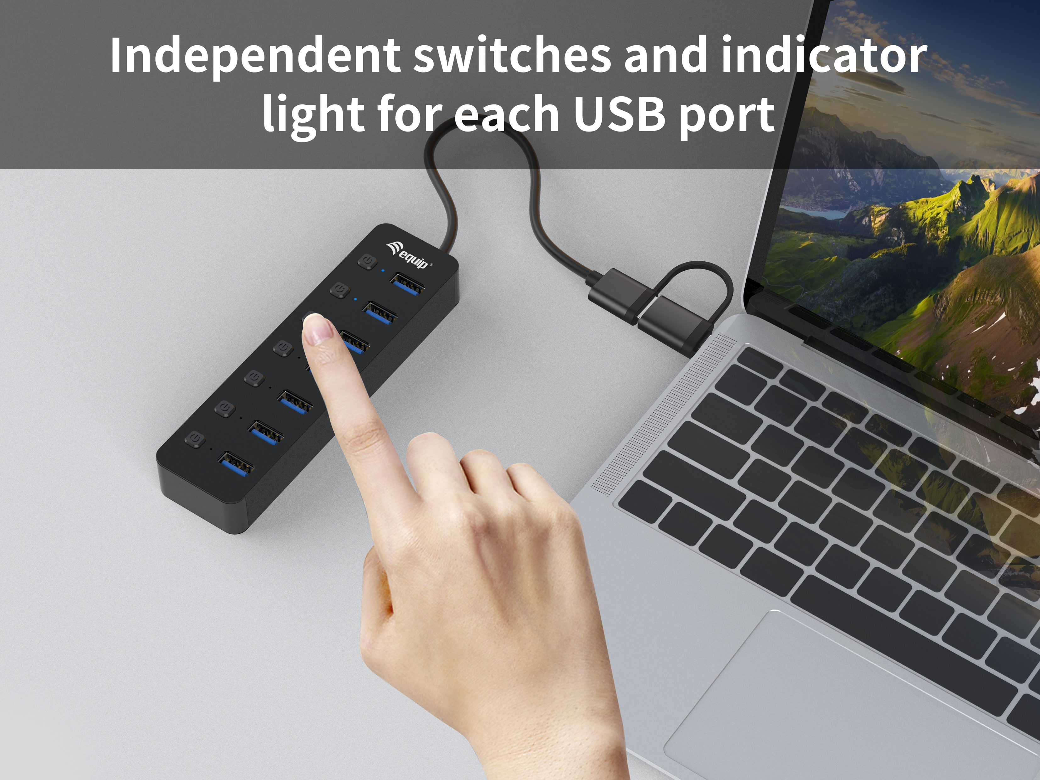 Equip 7-Port USB-A3.2-Hub->7xUSB-A 3.2 +USB-C Adapter 5Gbps