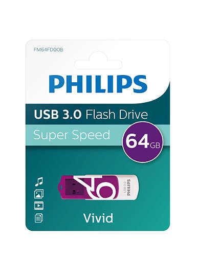 PHILIPS USB-Stick Vivid 3.0 lila, weiß 64 GB, 1 St.