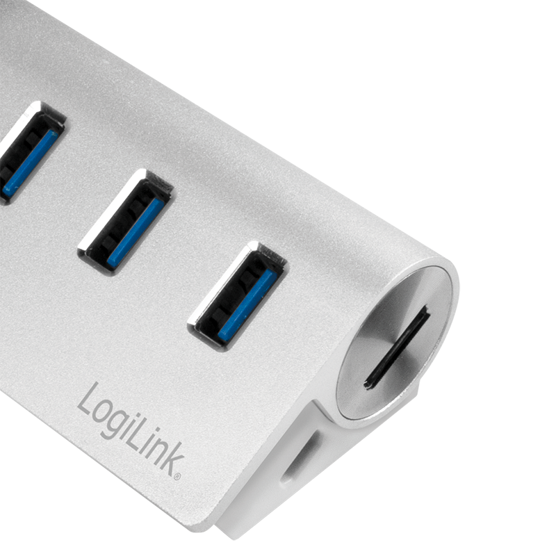 LogiLink USB 3.0-Hub 3-Port silber m. Kartenleser